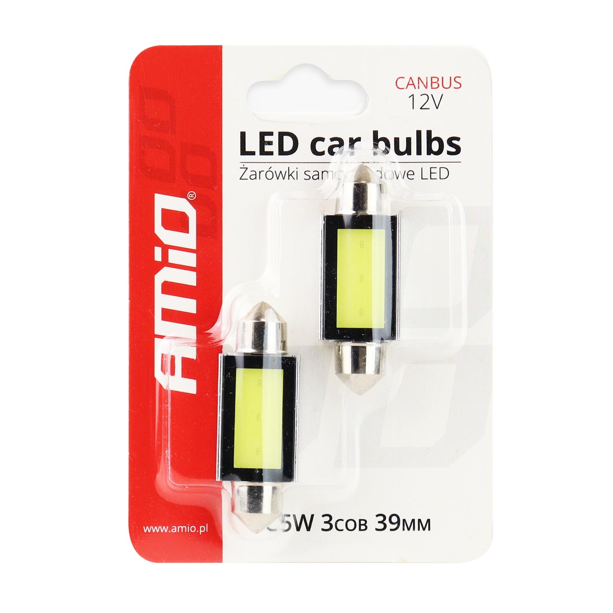 AMIO – Λαμπάκια Πλαφονιέρας LED 39MM C5W C10W 12V 2.4W 5600K 3XCOB Canbus Για Ισχυρό Ομοιόμορφο Φωτισμό Εσωτερικού – Σετ 2 Τεμ. (01640/AM) - Thumbnail 3