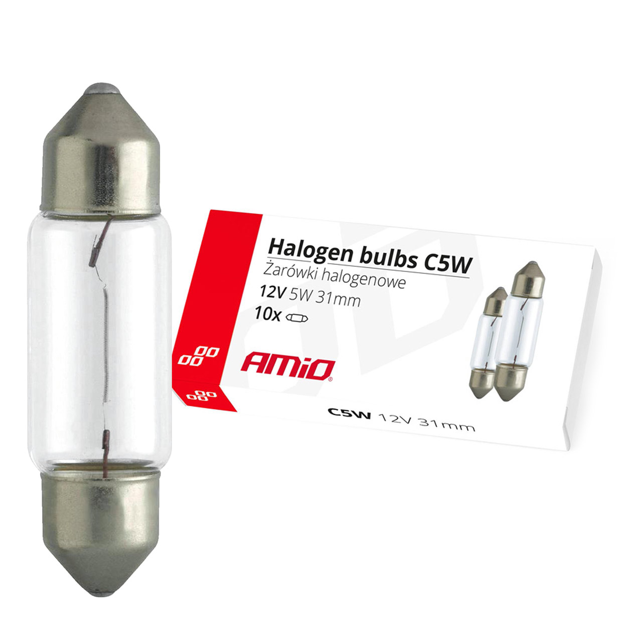 Amio - ΛΑΜΠΑΚΙΑ ΠΛΑΦΟΝΙΕΡΑΣ C5W 12V 5W 31mm ΑΛΟΓΟΝΟΥ ΚΟΥΤΙ - 10 ΤΕΜ. (02553/AM)