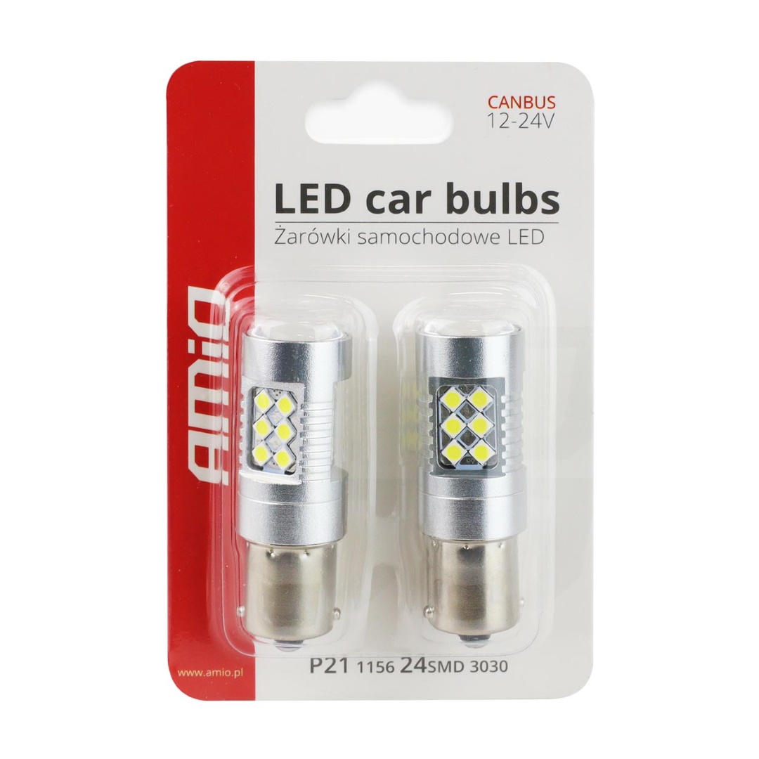 AMIO – LED Canbus P21W BA15S 12/24V 24XSMD 3030 Λευκό Διάθλασης Μονοπολικό Για Φώτα Αυτοκινήτου & Φορτηγού – 2 Τεμ. (01445/AM) - Thumbnail 3