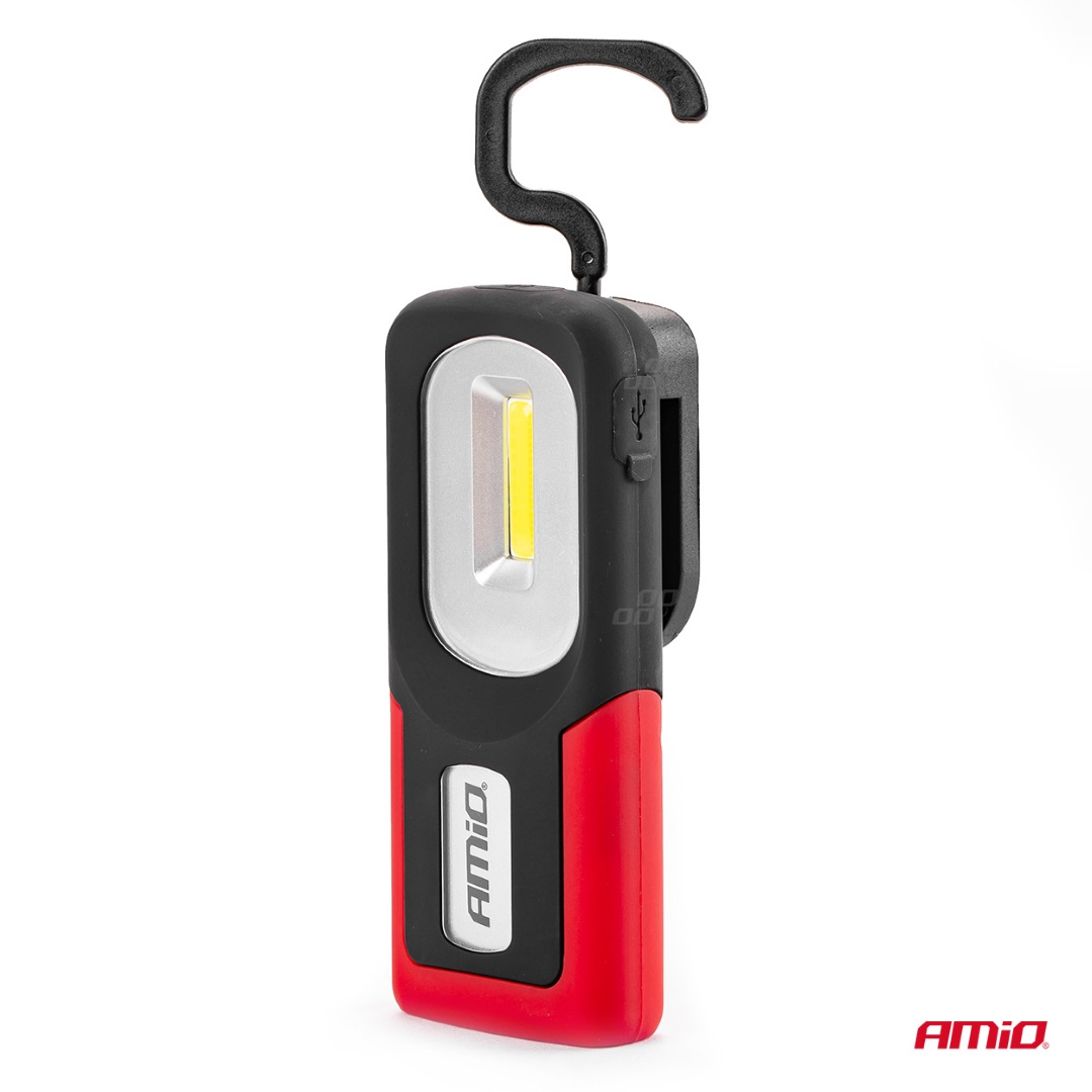 AMIO - Φακος Εργασιας Χειρος Με Γαντζο/μαγνητη Micro Usb Cob LED 1200MAH 50X31X117MM - 1 Τεμ. (02816/AM) - Thumbnail 3