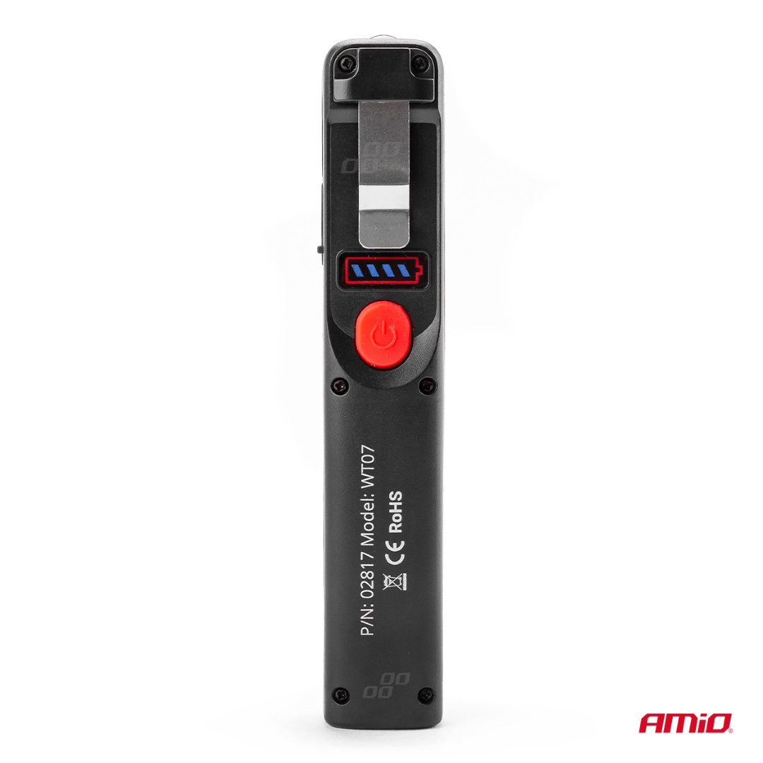 AMIO - Φακος Εργασιας Χειρος Με Γαντζο/μαγνητη Micro Usb Cob+xpe LED 1200MAH 22X28X164MM - 1 Τεμ. (02817/AM) - Thumbnail 3