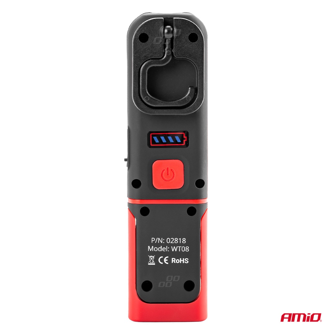 AMIO - Φακος Εργασιας Χειρος Με Γαντζο/μαγνητη Micro Usb Cob+xpe LED 1200MAH 31X42X154MM - 1 Τεμ. (02818/AM) - Thumbnail 3