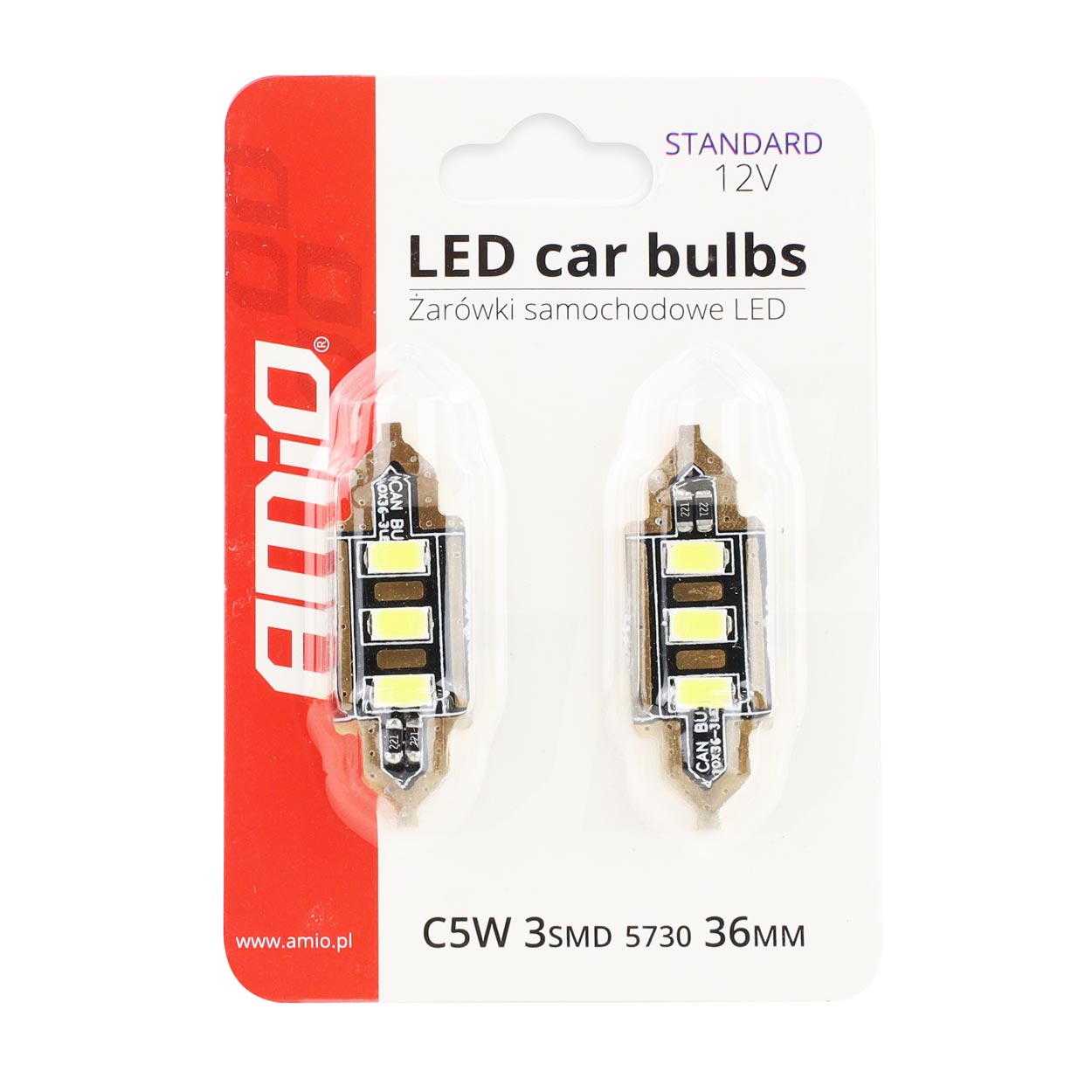 AMIO – LED Λαμπάκια Πλαφονιέρας 36MM 12V 5600K 3XSMD 5730 Για Εσωτερικό Φωτισμό Αυτοκινήτου – 2 Τεμ. (01449/AM) - Thumbnail 3