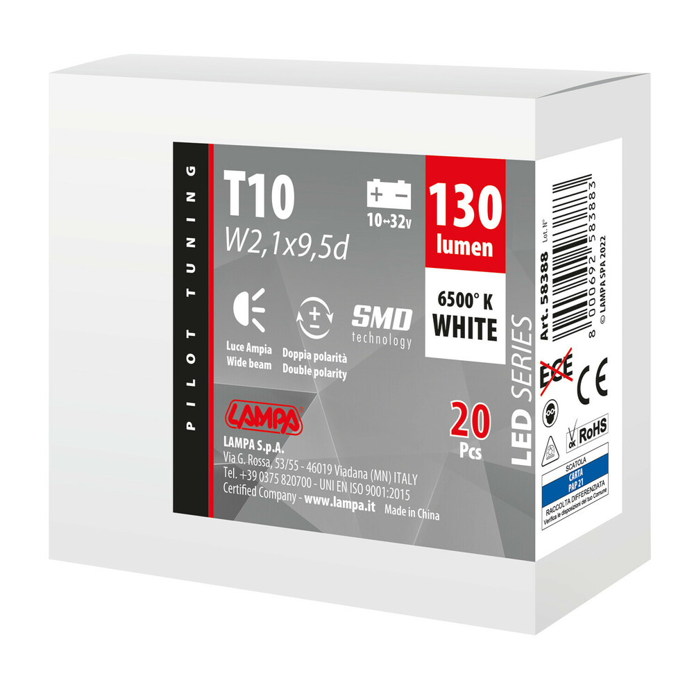 T10 W5W 10-32V W2,1X9,5D 1SMDX1CHIP LED 130LM Can-bus Διαθλασης Λευκο Κουτι 20τεμ. - Thumbnail 3