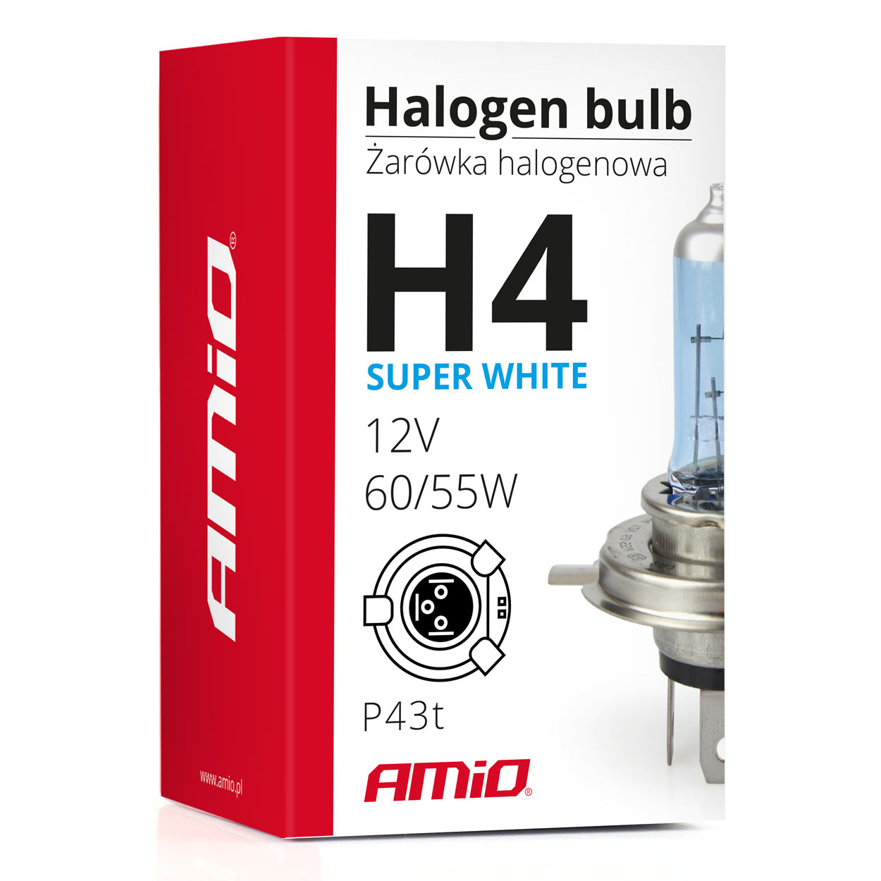 AMIO - Λάμπα Τύπου H4 Αλογόνου Τάση Λειτουργίας 12V Απόδοση 60/55W Τύπος Βάσης P43T Superwhite Για Φώτα Αυτοκινήτου – 1 Τεμ. (01269/AM) - Thumbnail 4
