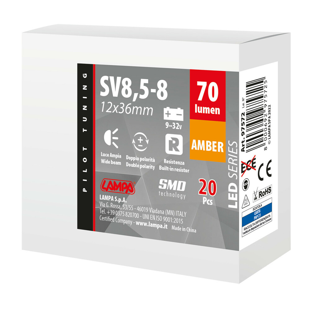 Λαμπακι Πλαφονιερας 9>32V SV28,5-8 2SMDX1CHIP LED 70LM Can-bus 12X36MM Πορτοκαλι Κουτι 20τεμ. - Thumbnail 3