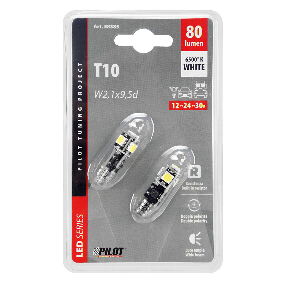 T10 W5W 12/30V W2,1X9,5D 80LM 5SMD LED Λευκο (καρφωτο-τριπλοεστιακο- Can-bus) 2τεμ. - Thumbnail 3