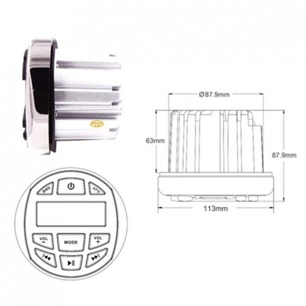 HASDA MP3 Player 113 Mm- 5V-4X40W Με Ραδιοφωνο/usb/bluetooth (αδιαβροχο/στρογγυλο/μαυρο Χρωμιομενο Δαχτυλιδι) - Thumbnail 3