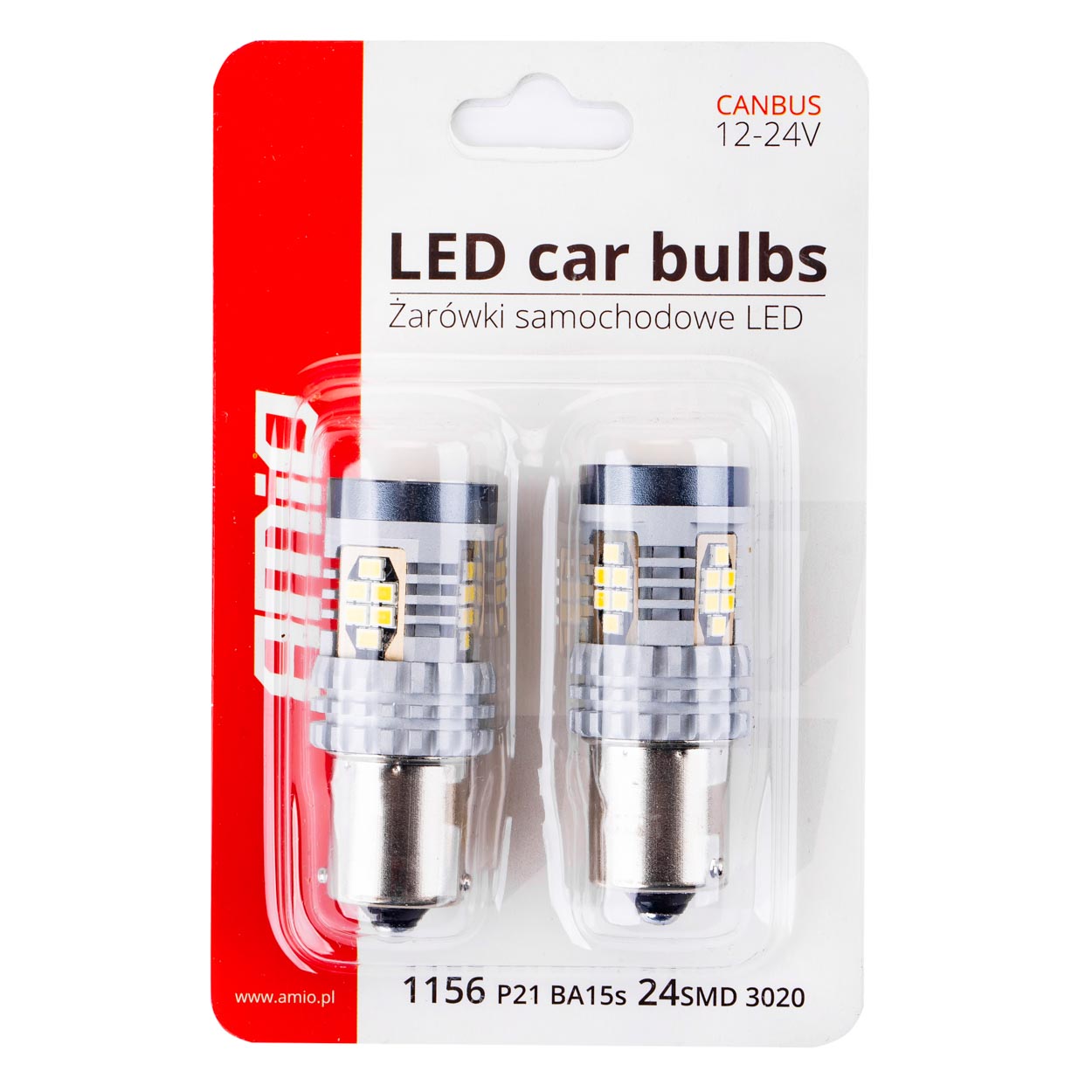 AMIO - Λαμπακια Μονοπολικα LED Λευκα Can-bus P21W BA15S 12/24V 24XSMD 3020 - 2 Tem. (02797/AM) - Thumbnail 4
