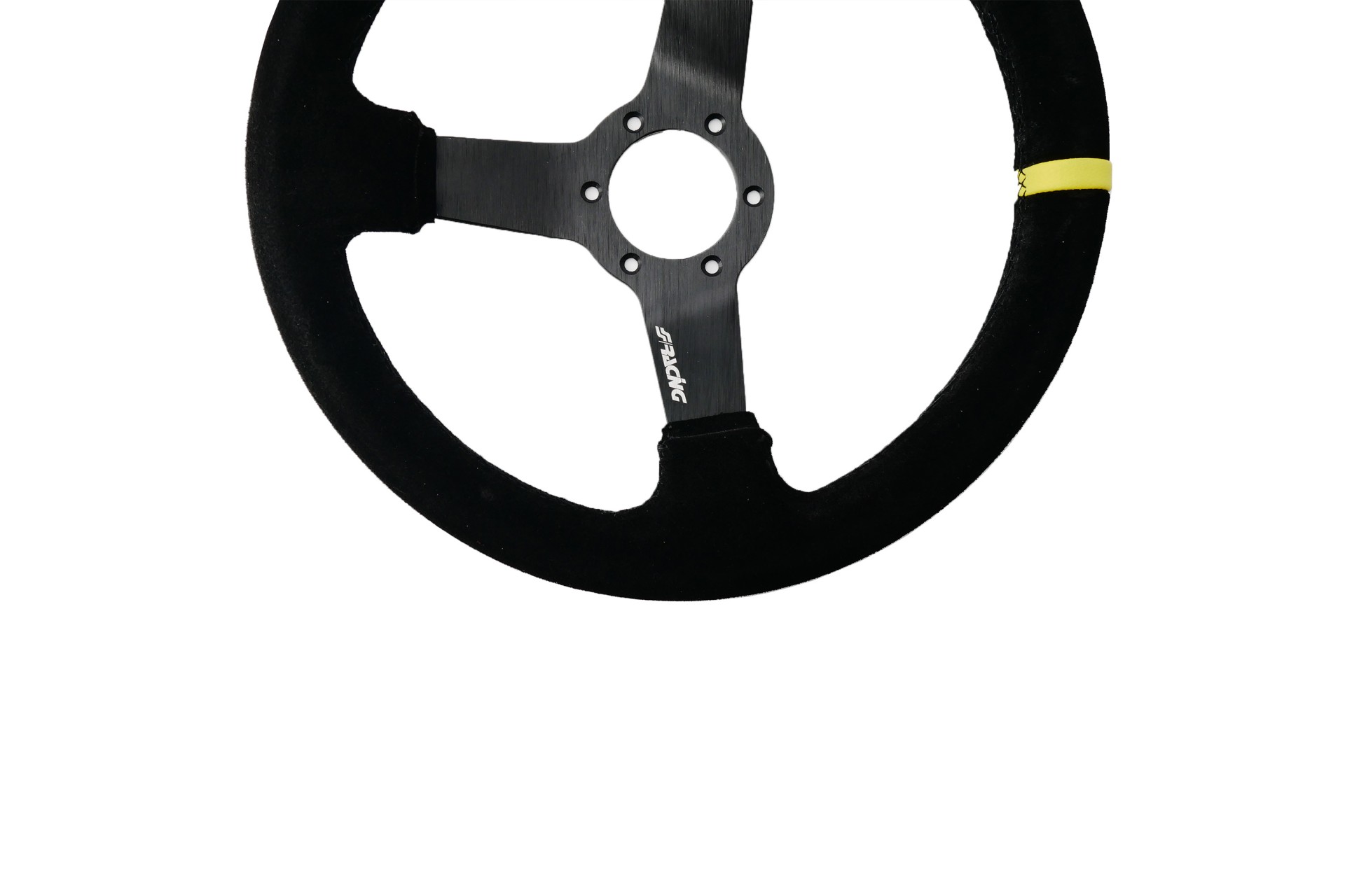 Τιμονι Τριακτινο 320 Mm/παχος 104 Mm/bαθος 47 Mm Μαυρο Σουετ Με Κιτρινη Ριγα SIMONI RACING - 1 Tem. - Thumbnail 2