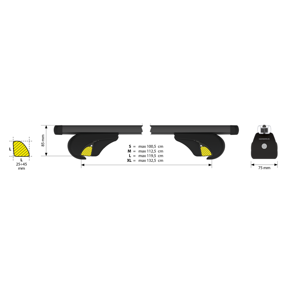 Μπαρες Οροφης Helio Black (χl) 140 Cm Αλουμινιου Μαυρη Με Κλειδαριες (standard Railing) NORDRIVE - 2 Tem. - Thumbnail 5