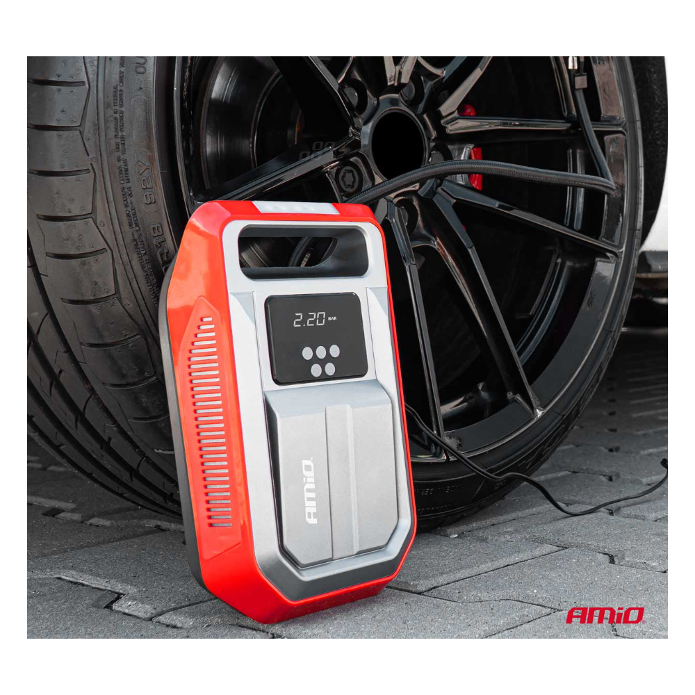 AMIO - Κομπρεσερ Αερα Ελαστικων 12V 120W 140PSI 10BAR Με Φις Αναπτηρα LED Φακο Και Οθονη Lcd - 1 Tem. (03268/AM) - Thumbnail 3