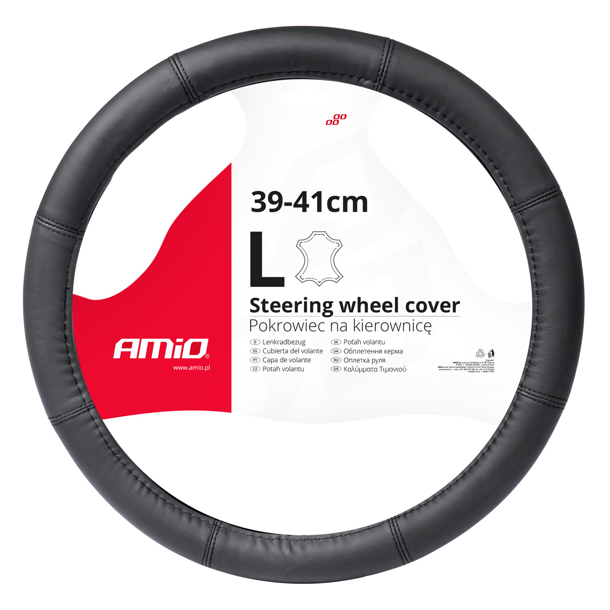 AMIO - Καλυμμα Τιμονιου Απο Τεχνοδερμα 39-41CM SWC-48-L Σε Μαυρο Χρωμα Με Μαυρες Ραφες - 1 Τεμ. (03547/AM)