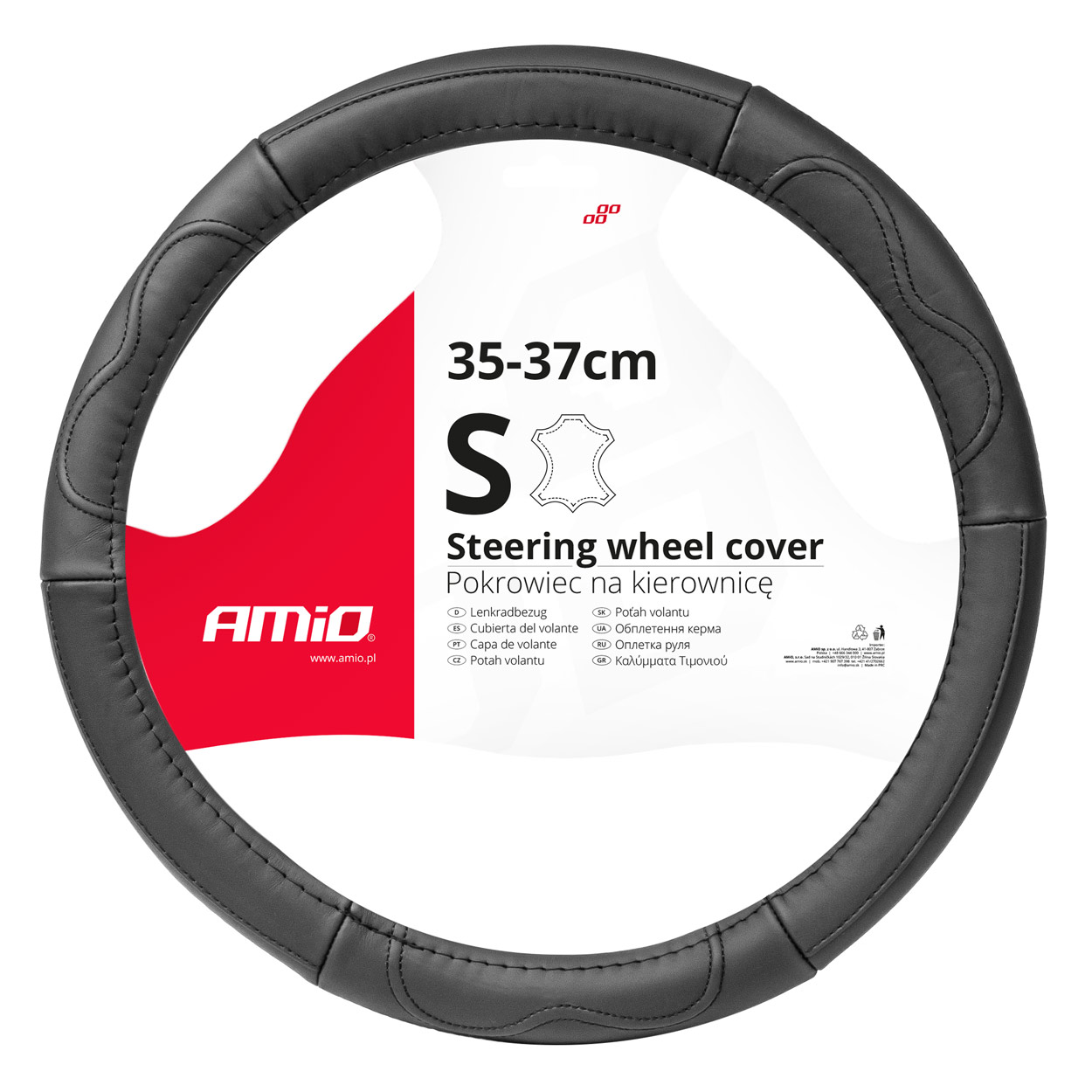 AMIO - Καλυμμα Τιμονιου Απο Τεχνοδερμα 35-37CM SWC-49-S Σε Μαυρο Χρωμα Με Μαυρες Ραφες - 1 Τεμ. (03550/AM)