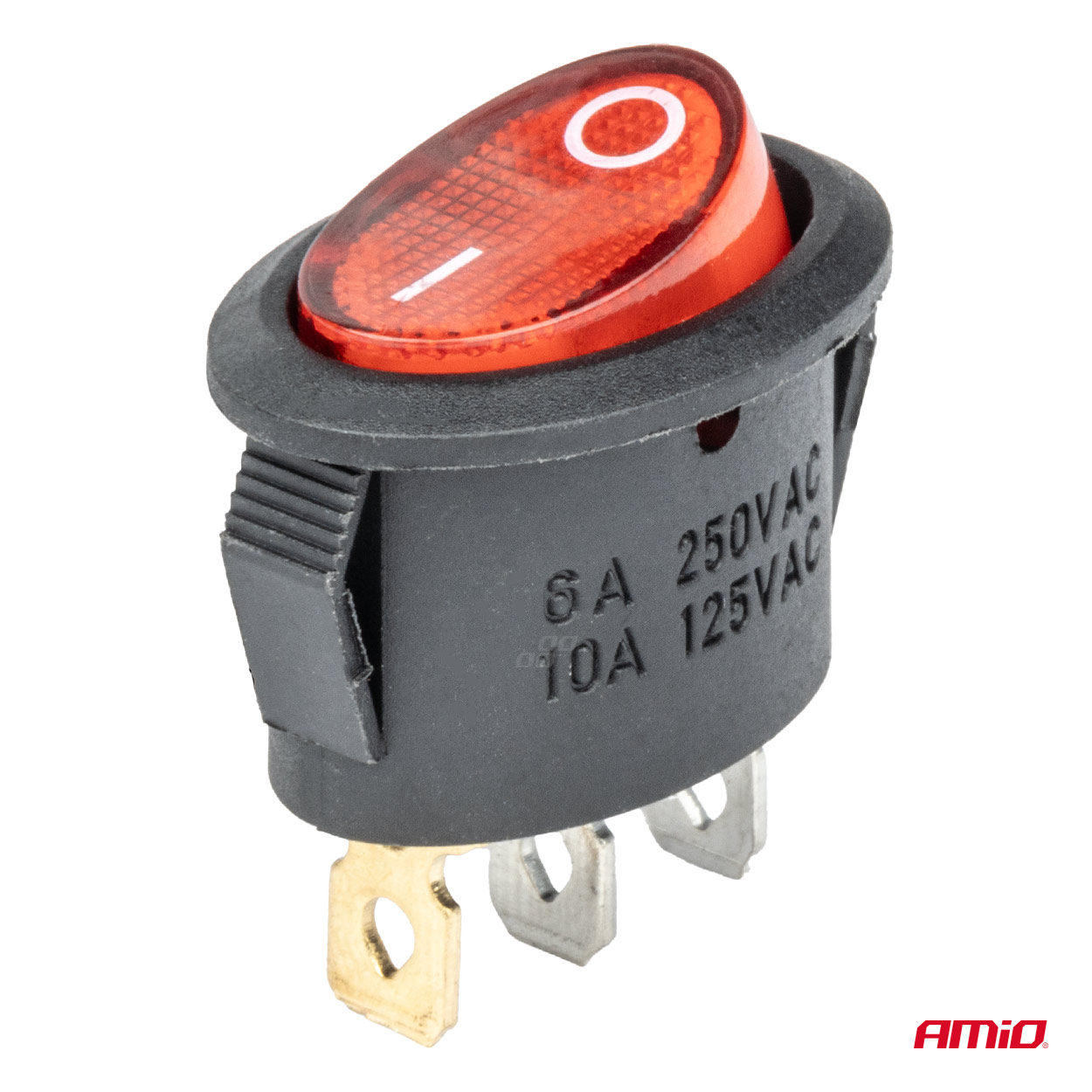 AMIO - Διακοπτης On/off 3 Επαφων 12V 230A Οβαλ Κοκκινος Φωτισμος - 1 Τεμ. (03612/AM) - Thumbnail 2