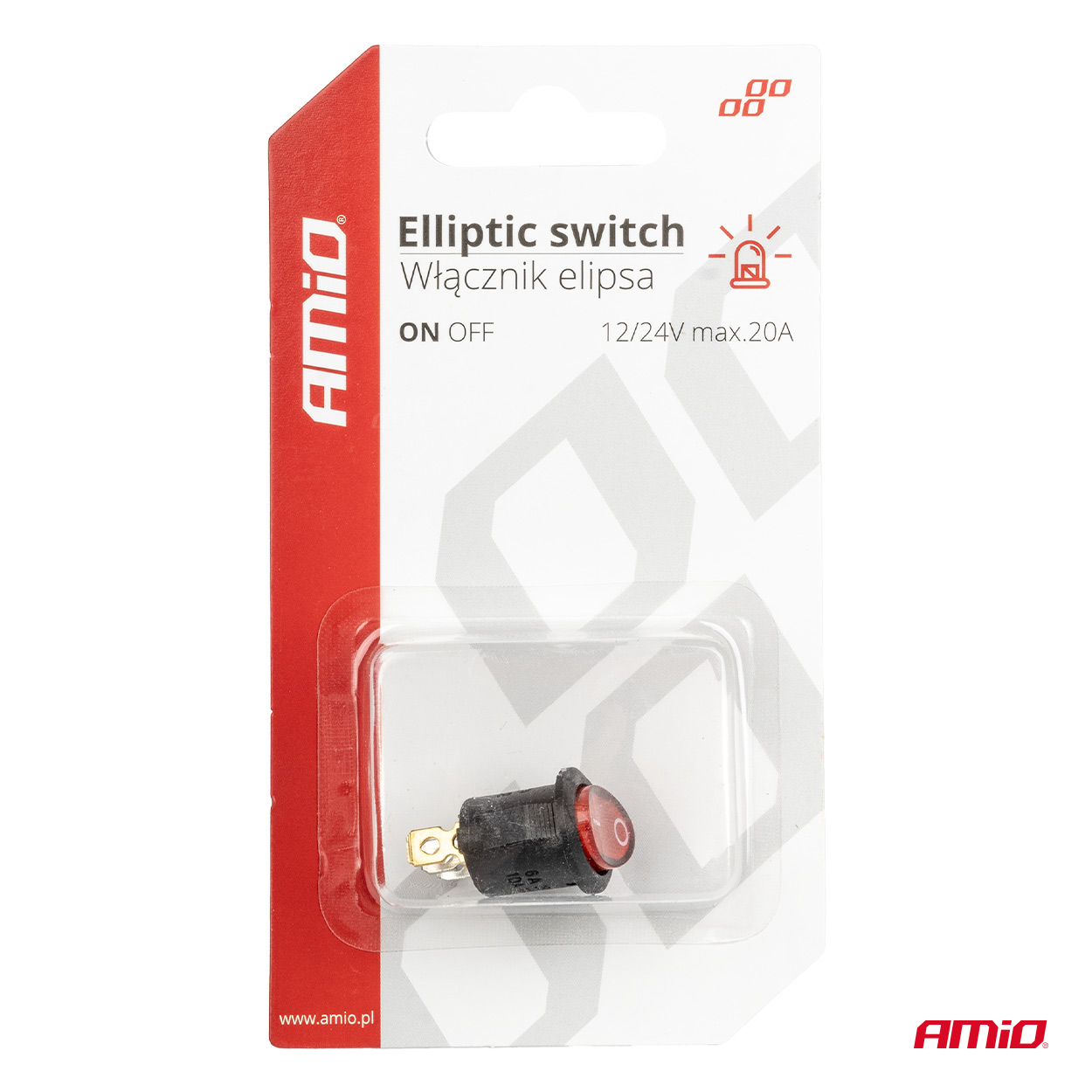 AMIO - Διακοπτης On/off 3 Επαφων 12V 230A Οβαλ Κοκκινος Φωτισμος - 1 Τεμ. (03612/AM) - Thumbnail 5