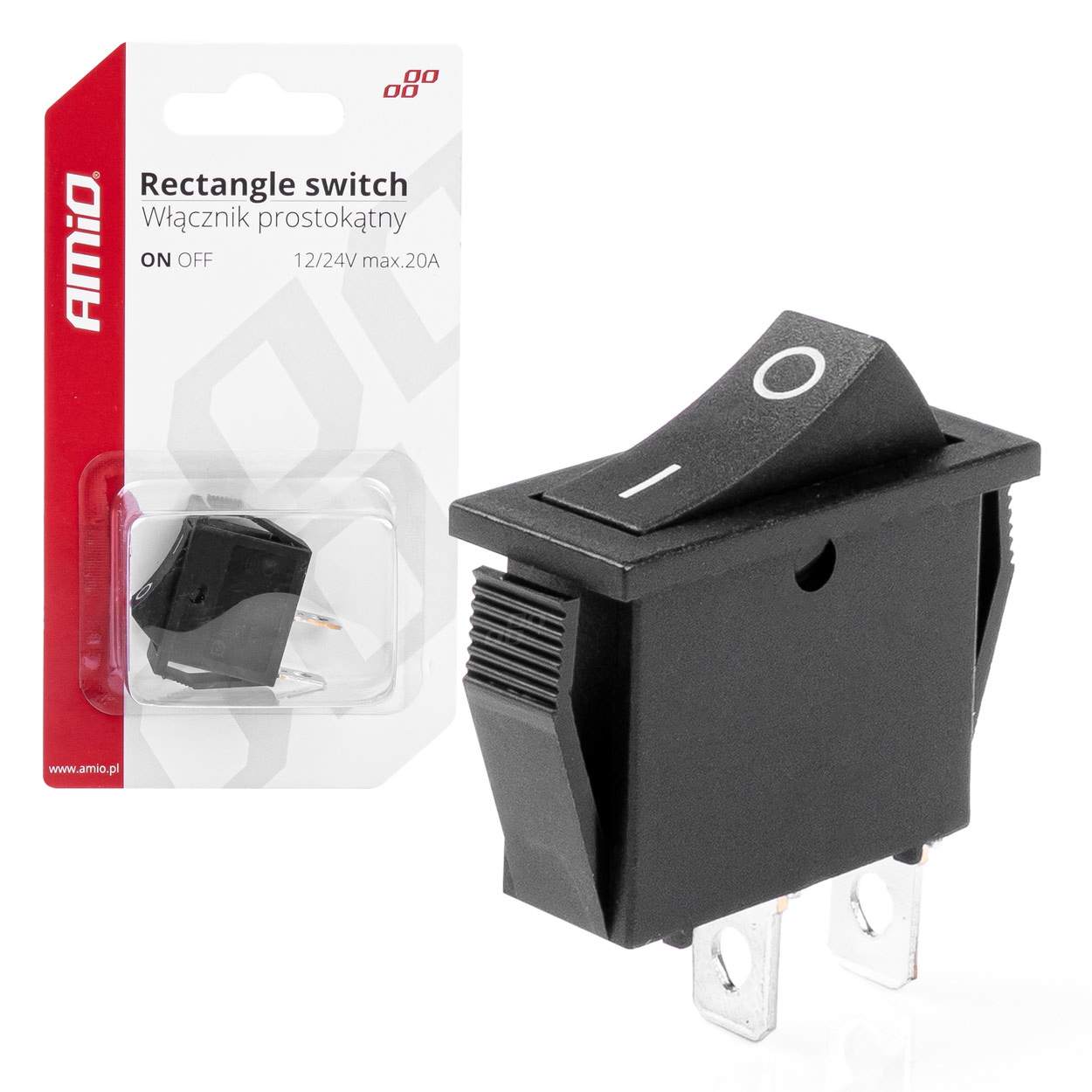AMIO - Διακοπτης On/off 2 Επαφων 12V 20A 10MM X 26MM Μαυρος - 1 Τεμ. (03081/AM)
