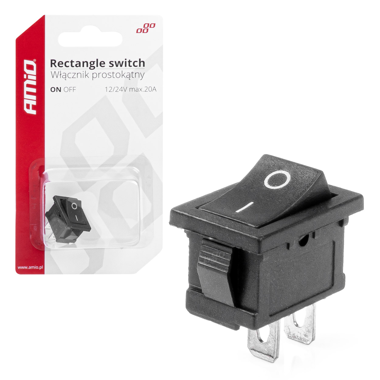 AMIO - Διακοπτης On/off 3 Επαφων 12V 20A 12MM X 19MM Μαυρος - 1 Τεμ. (03082/AM)