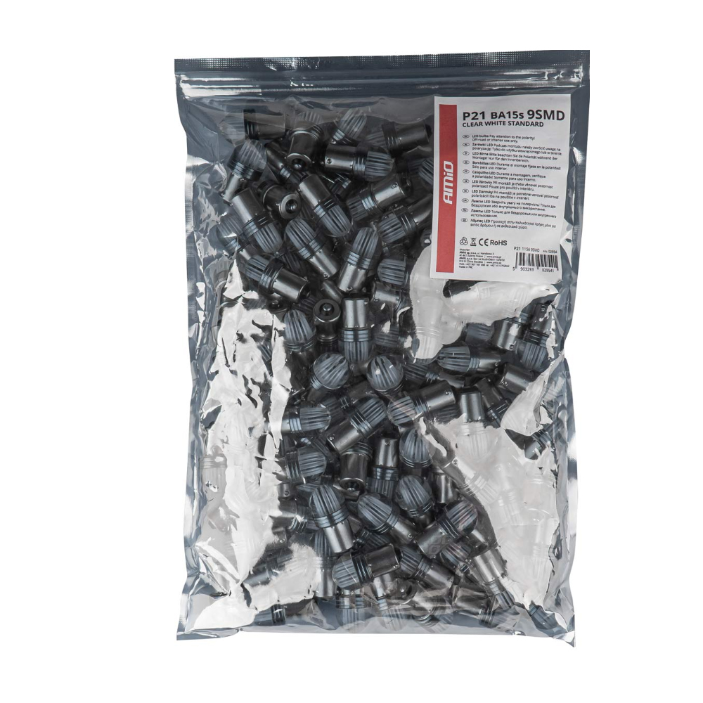 AMIO - P21W 12V BA15S 500LM 6.000K 9SMDX2835 LED Λευκο Μονοπολικο - 100 Τεμ. (02954/AM) - Thumbnail 2
