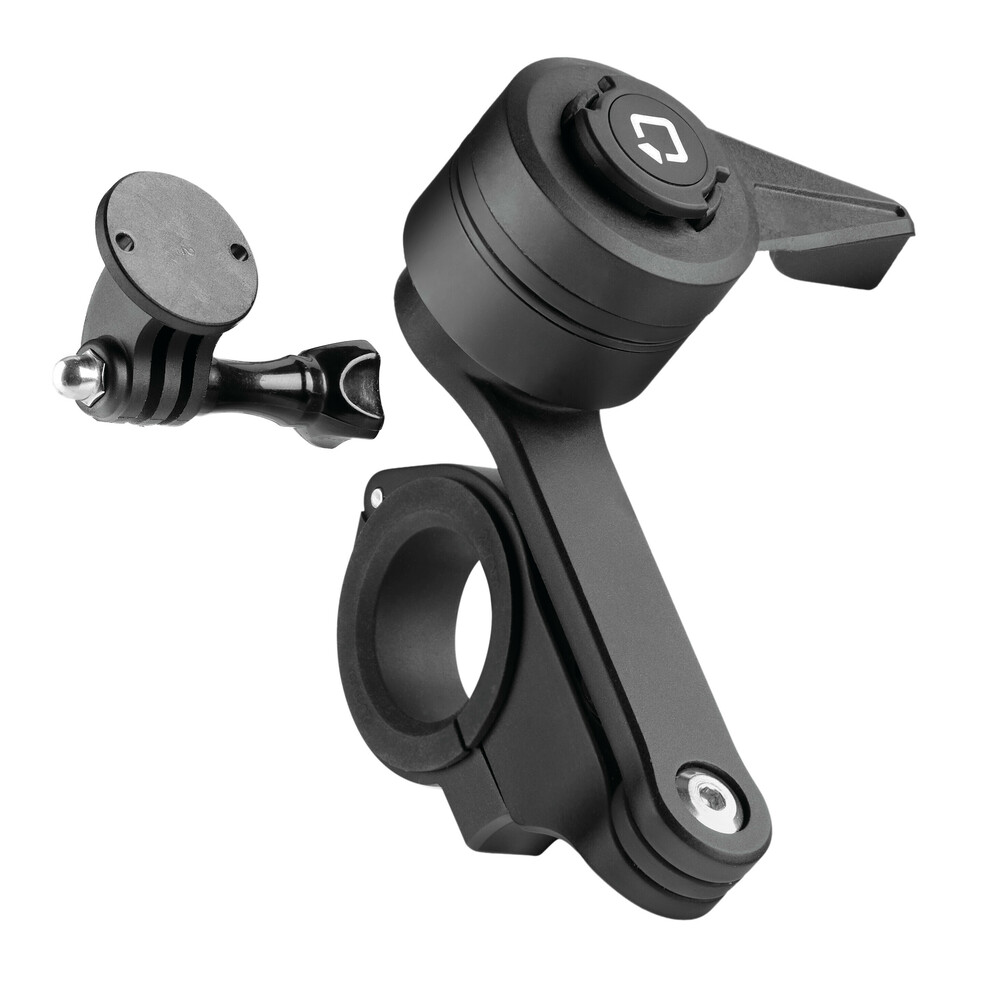 Διπλή Βάση Στήριξης Κινητού και Action Camera Combo 2.0 της σειράς Titan Optiline για Τιμόνι Μηχανής ή Ποδηλάτου με διάμετρο από 22 mm έως 35 mm με 3D αντικραδασμικό σύστημα dampener και σύστημα Duolock 2.0, συμβατή με Θήκες ή Αντάπτορες Κινητού Optiline
