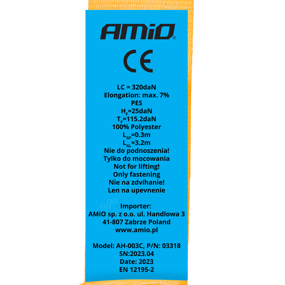 AMIO - Ιμαντας Δεσιματος Με Καστανια Και Διπλο Γαντζο Με Αυτοματη Επιστροφη (2.5X350CM) Πορτοκαλι 640/320KG - 1 Τεμ. (03318/AM) - Thumbnail 5