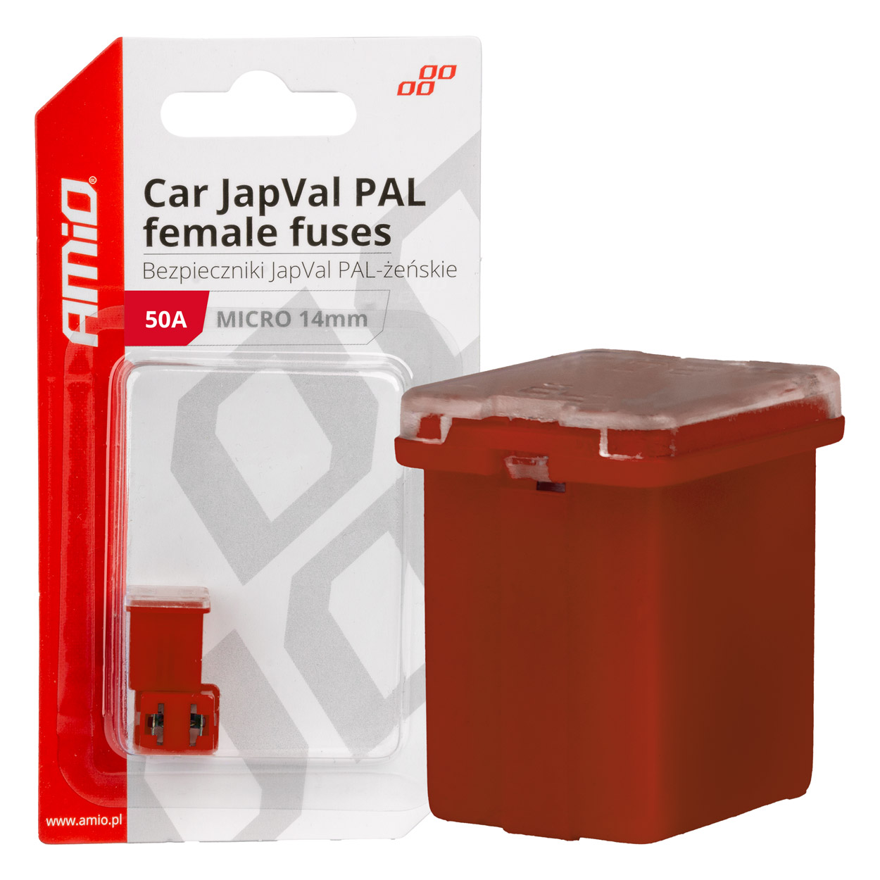 Amio - ΑΣΦΑΛΕΙΕΣ JapVal PAL ΜICRO 14mm ΘΗΛΥΚΕΣ 50A ΣΕ ΚΟΚΚΙΝΟ ΧΡΩΜΑ - 2 Τεμ. (03455/AM)