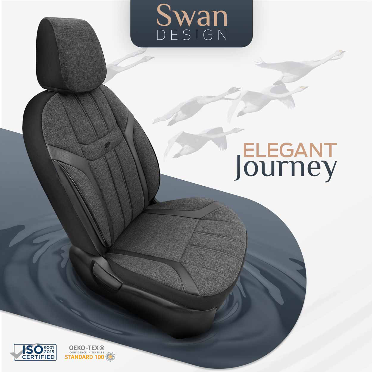 AMIO - Καλύμματα Καθισμάτων Otom Swan 501 Black Μαύρο/γκρι Σκούρο Λινό Ύφασμα Και Δερματίνη Για Μπροστινά Και Πίσω Καθίσματα Με 5 Προσκέφαλα - 1 Σετ (OT86751/AM) - Thumbnail 12
