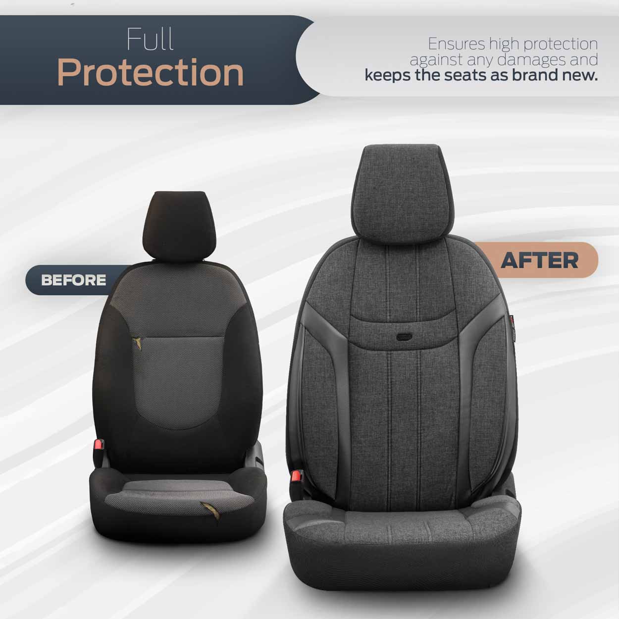 AMIO - Καλύμματα Καθισμάτων Otom Swan 501 Black Μαύρο/γκρι Σκούρο Λινό Ύφασμα Και Δερματίνη Για Μπροστινά Και Πίσω Καθίσματα Με 5 Προσκέφαλα - 1 Σετ (OT86751/AM) - Thumbnail 3