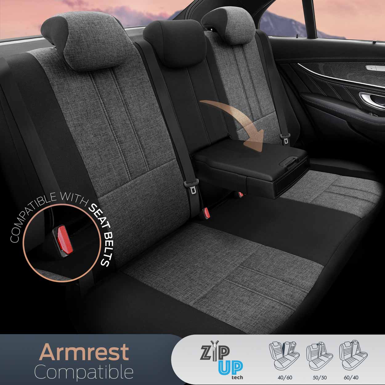 AMIO - Καλύμματα Καθισμάτων Otom Swan 501 Black Μαύρο/γκρι Σκούρο Λινό Ύφασμα Και Δερματίνη Για Μπροστινά Και Πίσω Καθίσματα Με 5 Προσκέφαλα - 1 Σετ (OT86751/AM) - Thumbnail 7