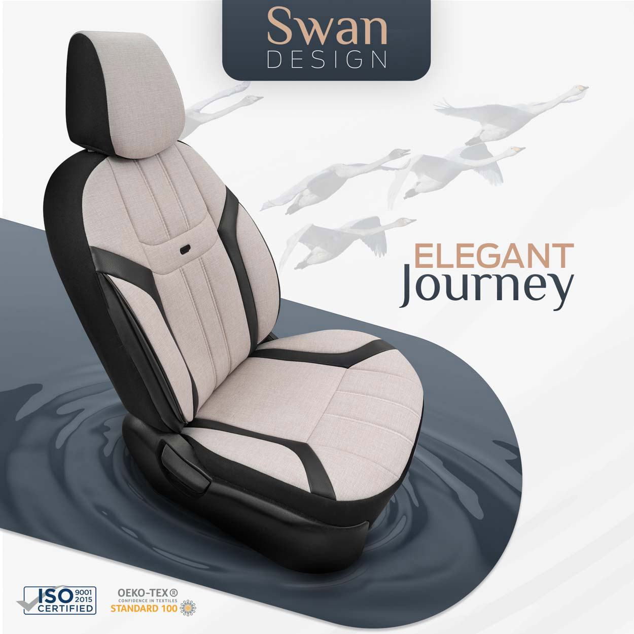 AMIO - Καλύμματα Καθισμάτων Otom Swan 503 Beige Μαύρο/μπεζ Λινό Ύφασμα Και Δερματίνη Για Μπροστινά Και Πίσω Καθίσματα Με 5 Προσκέφαλα - 1 Σετ (OT86753/AM) - Thumbnail 13