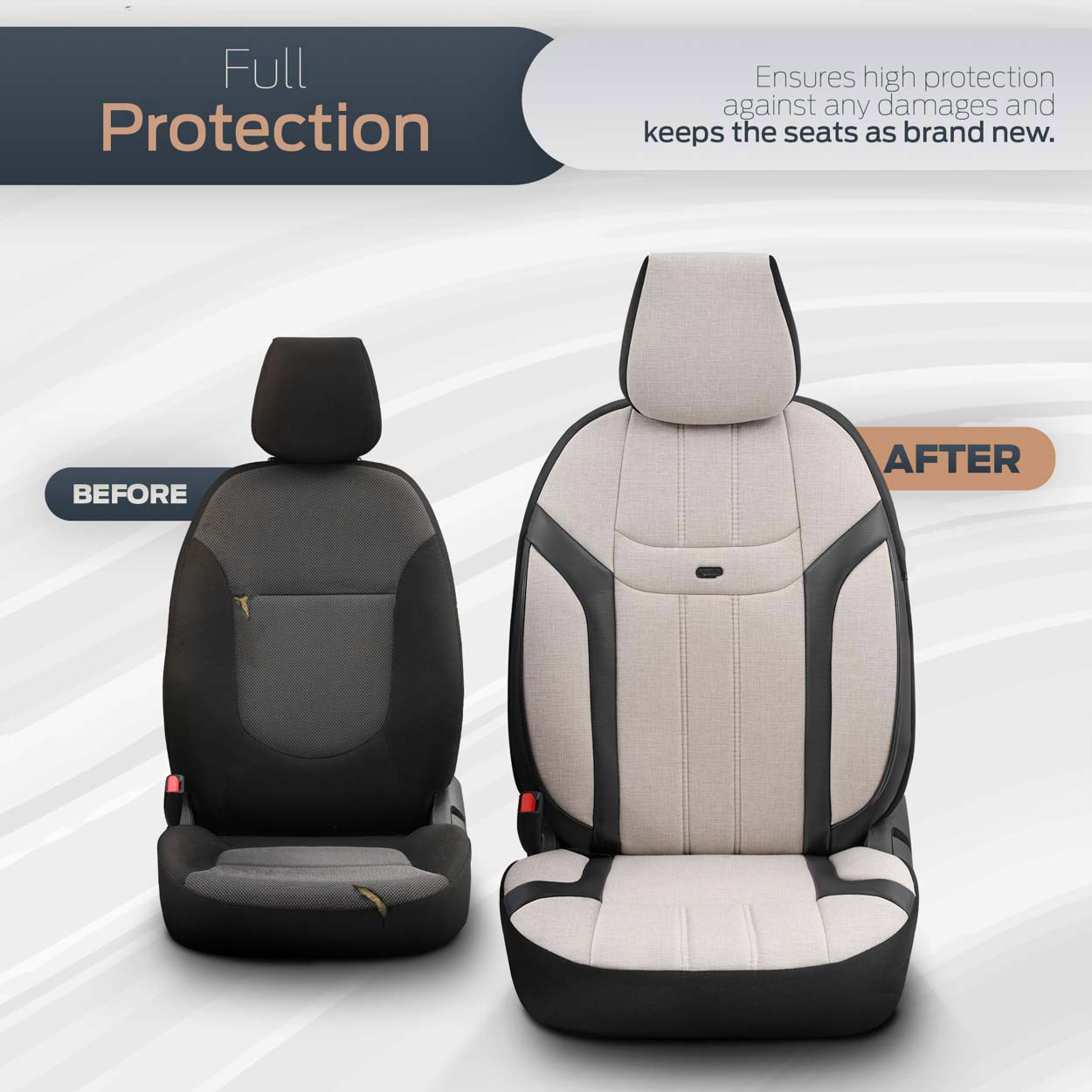 AMIO - Καλύμματα Καθισμάτων Otom Swan 503 Beige Μαύρο/μπεζ Λινό Ύφασμα Και Δερματίνη Για Μπροστινά Και Πίσω Καθίσματα Με 5 Προσκέφαλα - 1 Σετ (OT86753/AM) - Thumbnail 3