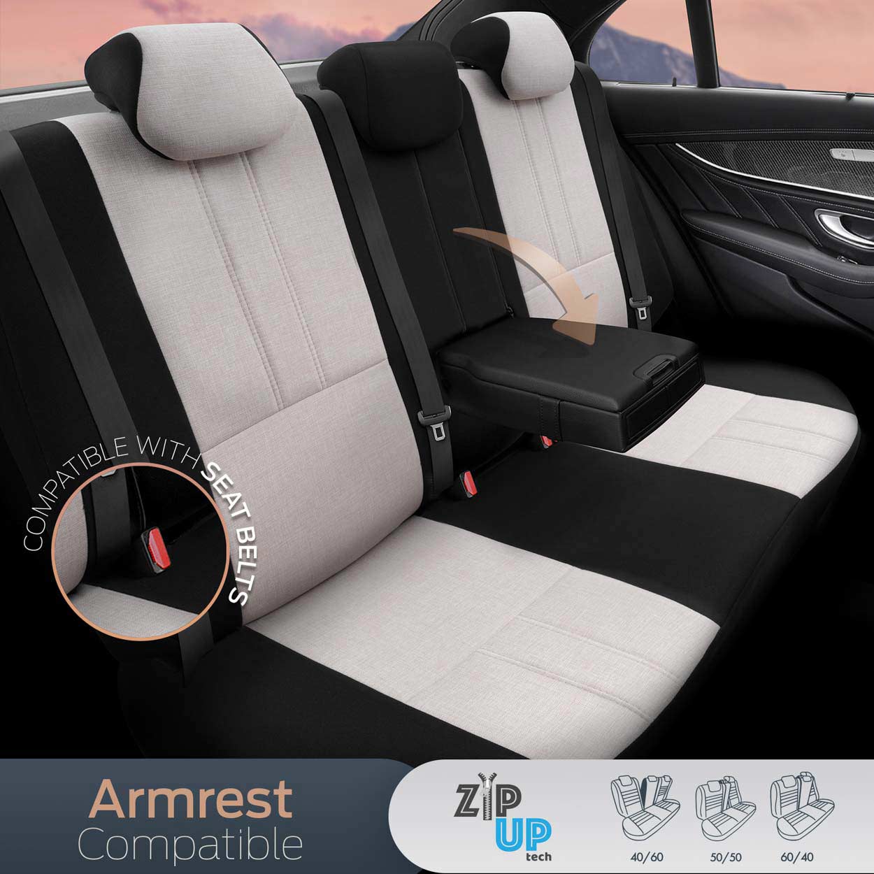 AMIO - Καλύμματα Καθισμάτων Otom Swan 503 Beige Μαύρο/μπεζ Λινό Ύφασμα Και Δερματίνη Για Μπροστινά Και Πίσω Καθίσματα Με 5 Προσκέφαλα - 1 Σετ (OT86753/AM) - Thumbnail 7