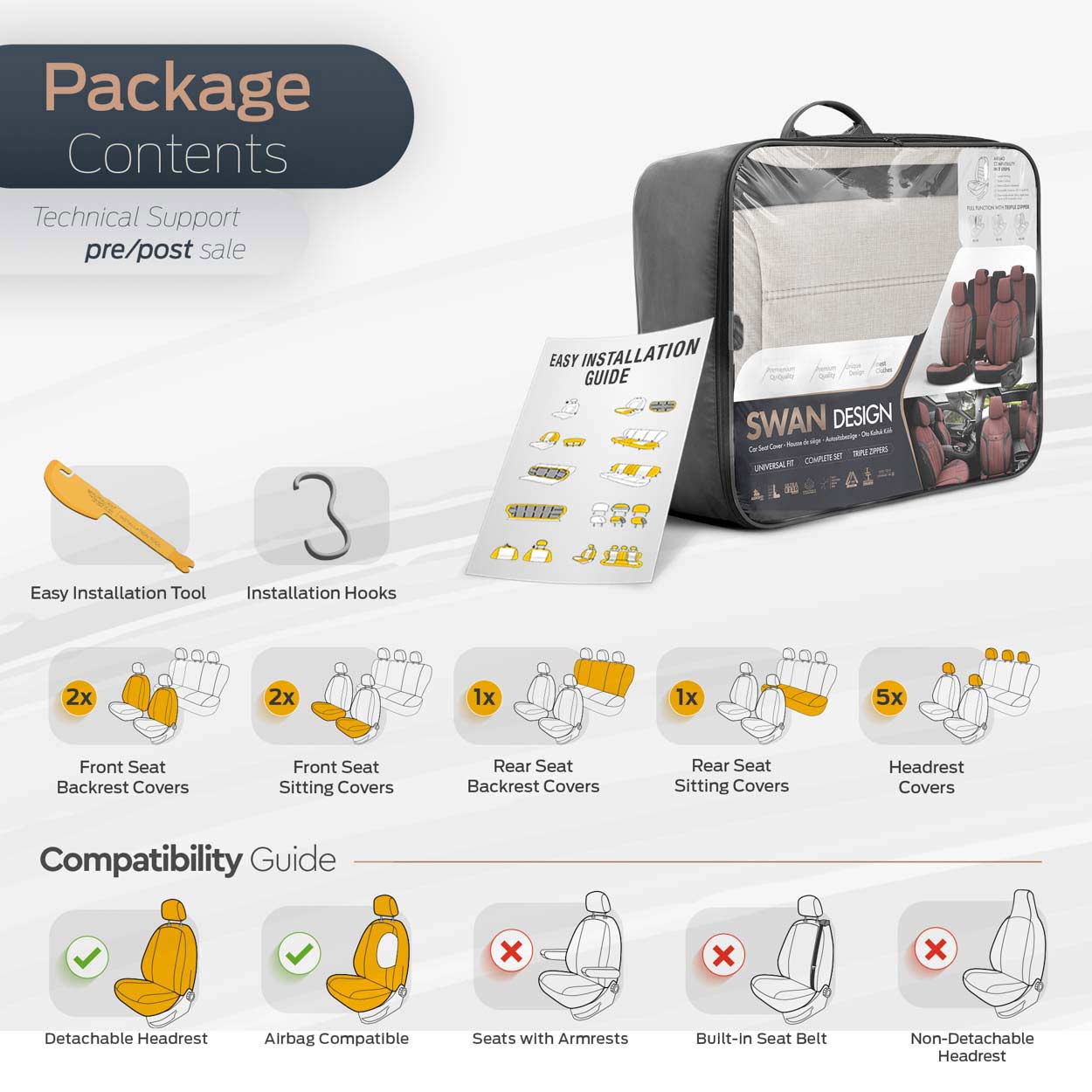 AMIO - Καλύμματα Καθισμάτων Otom Swan 503 Beige Μαύρο/μπεζ Λινό Ύφασμα Και Δερματίνη Για Μπροστινά Και Πίσω Καθίσματα Με 5 Προσκέφαλα - 1 Σετ (OT86753/AM) - Thumbnail 9