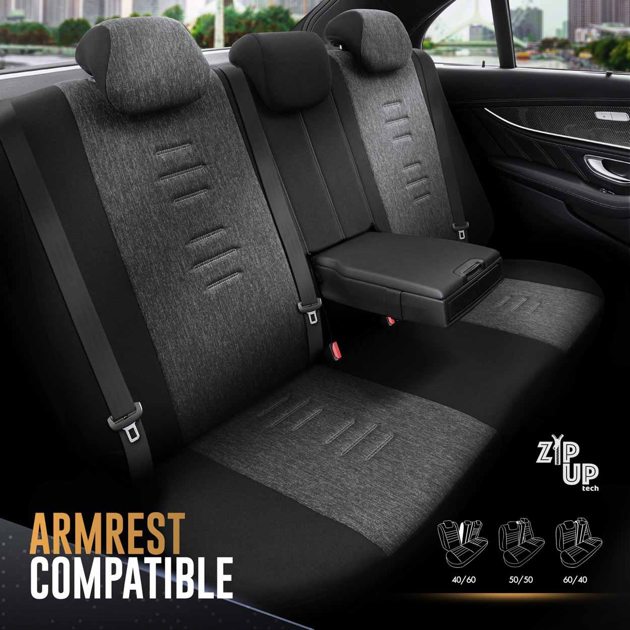 AMIO - Καλύμματα Καθισμάτων Otom Throne 102 Smoked Σε Μαύρο/γκρι Λινό Και Δερματίνη Για Μπροστινά Και Πίσω Καθίσματα Με 5 Προσκέφαλα - 1 Σετ. (OT86755/AM) - Thumbnail 6