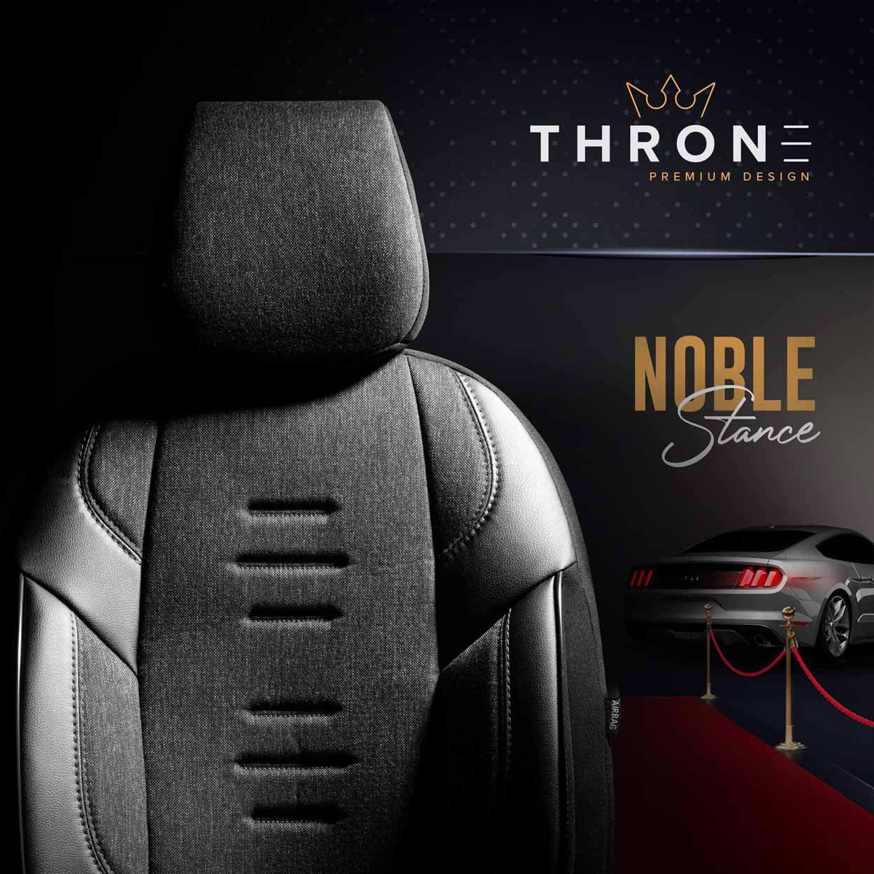AMIO - Καλύμματα Καθισμάτων Otom Throne 102 Smoked Σε Μαύρο/γκρι Λινό Και Δερματίνη Για Μπροστινά Και Πίσω Καθίσματα Με 5 Προσκέφαλα - 1 Σετ. (OT86755/AM) - Thumbnail 8