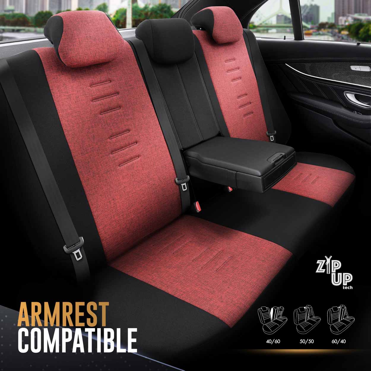 AMIO - Καλύμματα Καθισμάτων Otom Throne 103 Red Σε Μαύρο/γκρι/κόκκινο Ύφασμα Και Δερματίνη Για Μπροστινά Και Πίσω Καθίσματα Με 5 Προσκέφαλα - 1 Σετ (OT86756/AM) - Thumbnail 6