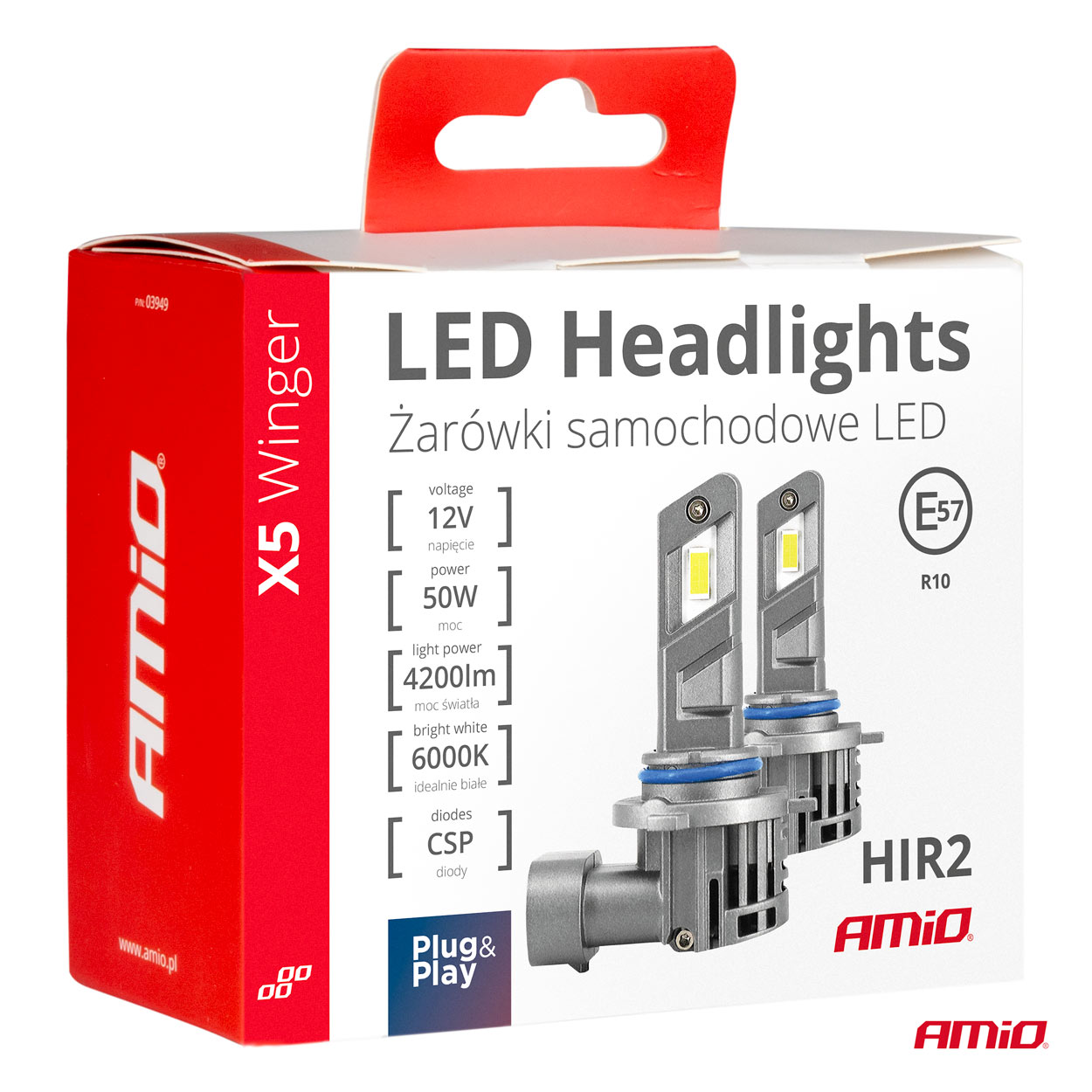 AMIO - Λαμπες LED HIR2 12V 50W 6.000K 4200LM Csp Can-bus Series X5 Winger - 2 Τεμ. (03950/AM) - Thumbnail 6