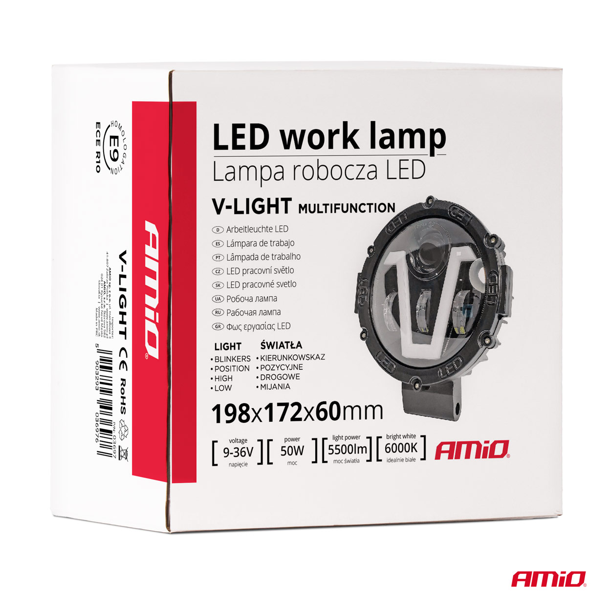 AMIO - Προβολεας Εργασιας Στρογγυλος V-light 5.500LM 9>36V 60W 6.000K Φ198X172X60MM 4 Χρησεων - 1 Τεμ. (03697/AM) - Thumbnail 8