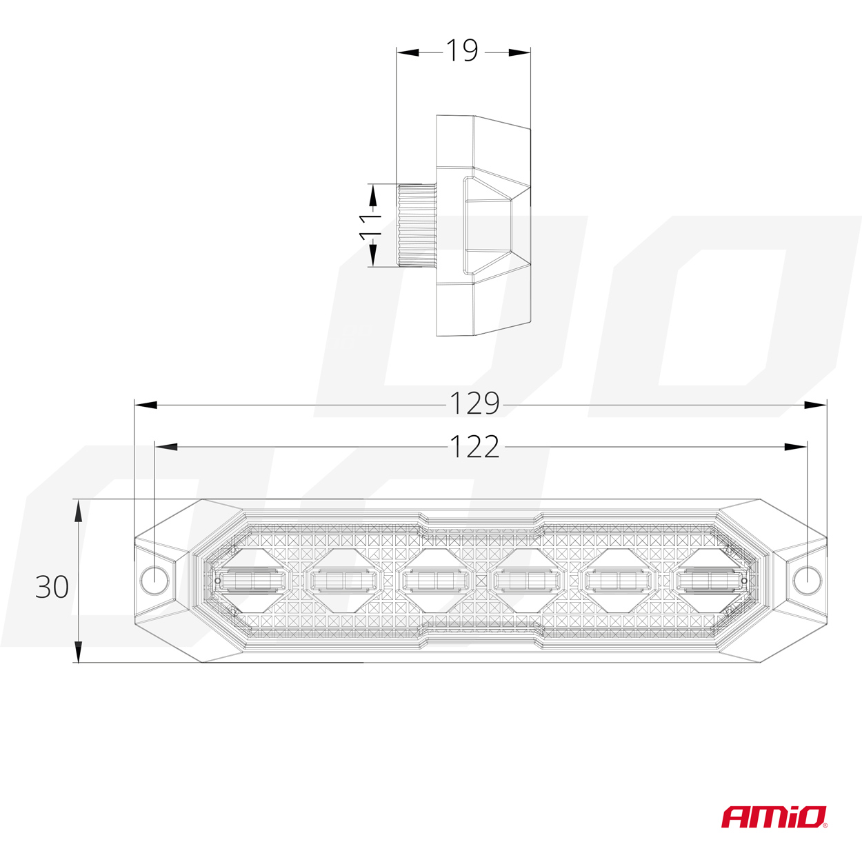 AMIO - Στρομπο 12/24V 6XSMD LED 18W (6X3W) R65 R10 IP68 IP6K9K 122X30MM - 1 Τεμ. (03930/AM) - Thumbnail 4