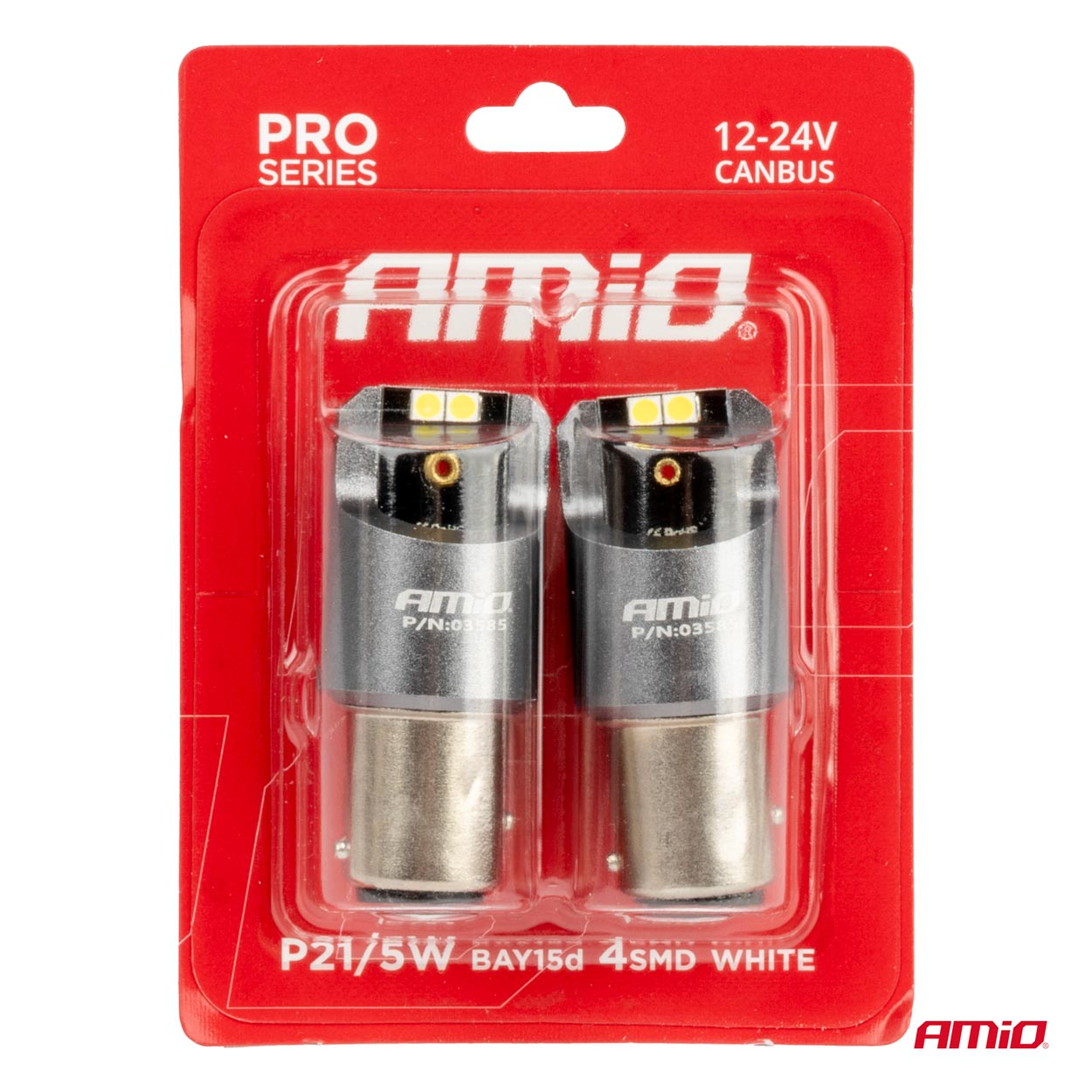 AMIO - Λαμπακια P21/5W BAY15D 12/24V 6.000K 4XSMD LED Can-bus Λευκο Pro Series - 2 Τεμ. (03585/AM) - Thumbnail 4