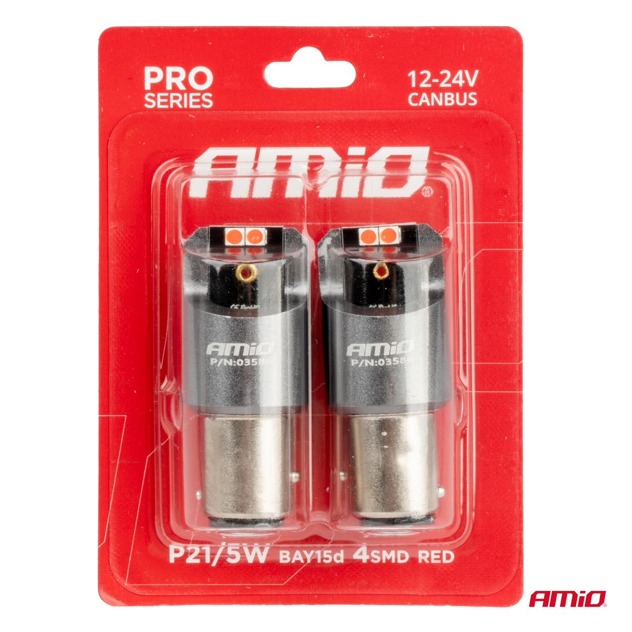 AMIO - Λαμπακια P21/5W BAY15D 12/24V 6.000K 4XSMD LED Can-bus Κοκκινο Pro Series - 2 Τεμ. (03586/AM) - Thumbnail 4