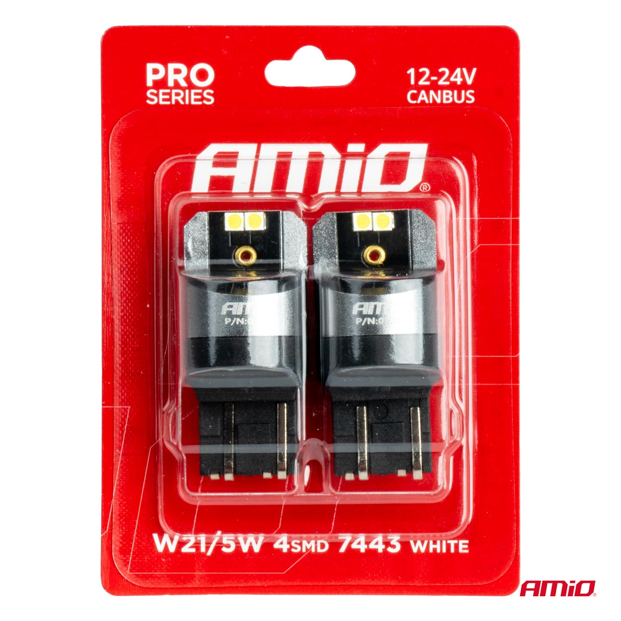 AMIO - Λαμπακια W21/5W 7443 12/24V 6.000K 4XSMD LED Can-bus Λευκο Pro Series - 2 Τεμ. (03591/AM) - Thumbnail 4