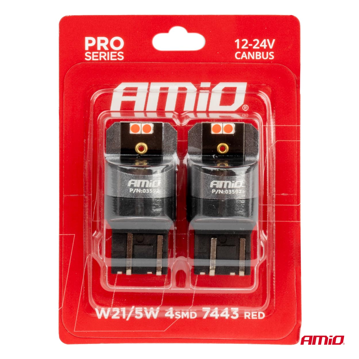 AMIO - Λαμπακια W21/5W 7443 12/24V 6.000K 4XSMD LED Can-bus Κοκκινο Pro Series - 2 Τεμ. (03592/AM) - Thumbnail 4
