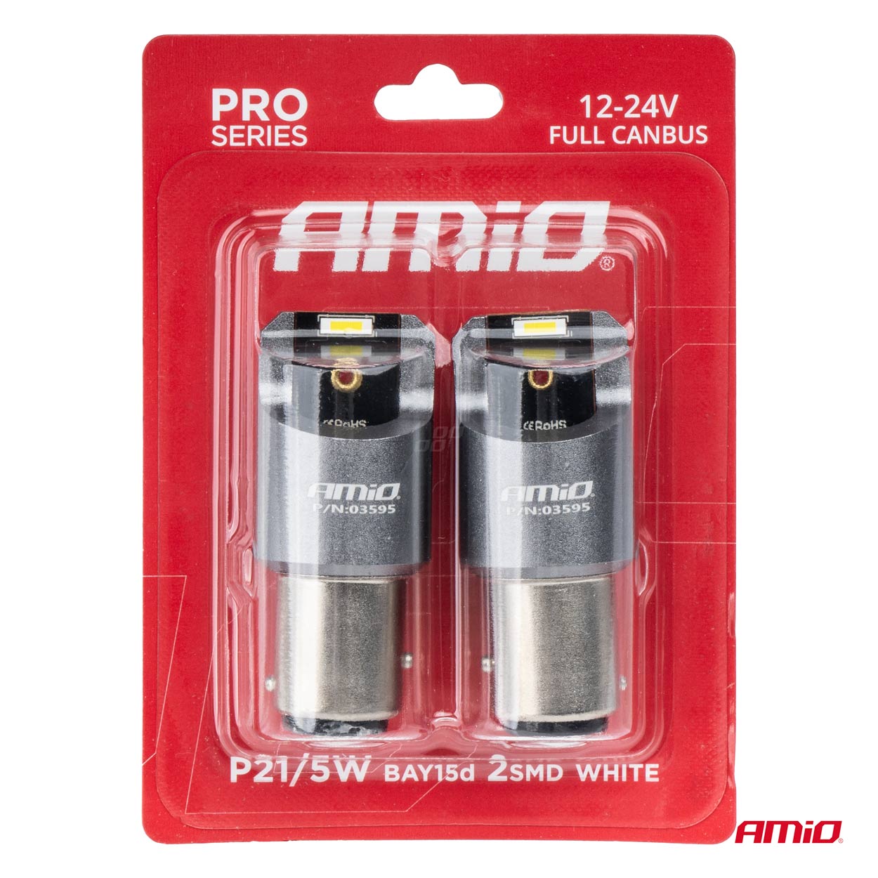 AMIO - Λαμπακια P21/5W BAY15D 12/24V 6.000K 2XSMD LED Full Can-bus Λευκο Pro Series - 2 Τεμ. (03595/AM) - Thumbnail 4