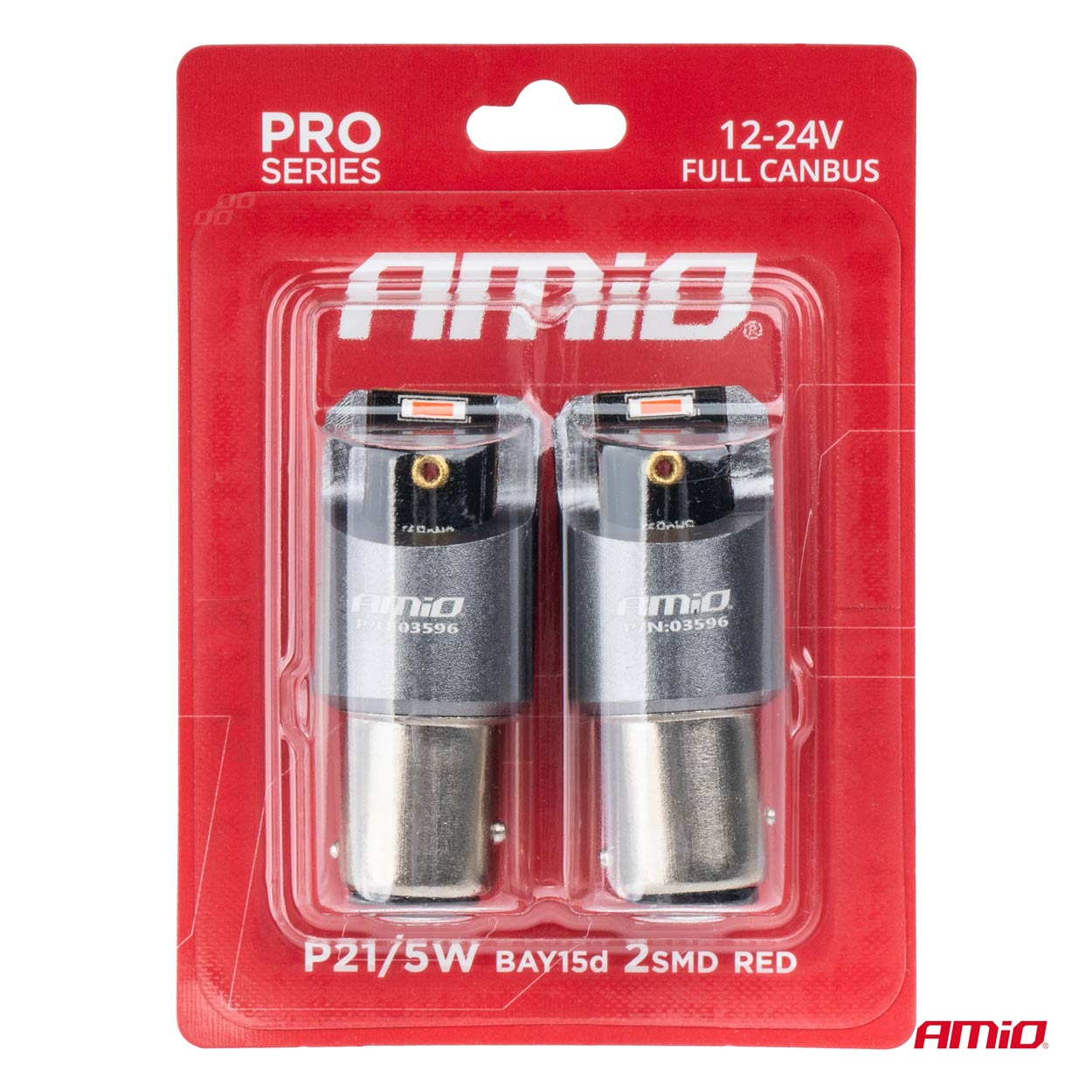 AMIO - Λαμπακια P21/5W BAY15D 12/24V 6.000K 2XSMD LED Full Can-bus Κοκκινο Pro Series - 2 Τεμ. (03596/AM) - Thumbnail 4