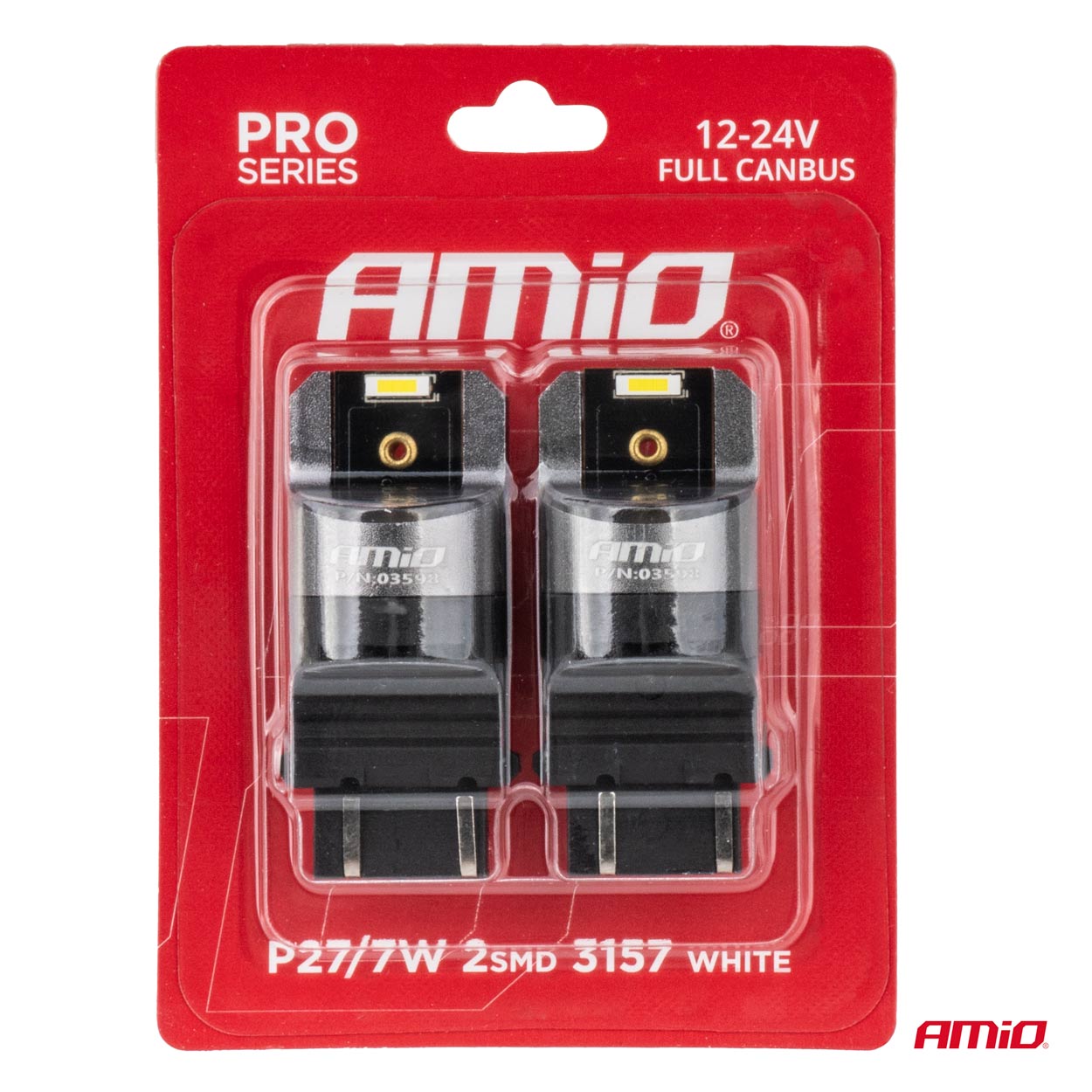 AMIO - Λαμπακια P27/7W 3157 12/24V 6.000K 2XSMD LED Full Can-bus Λευκο Pro Series - 2 Τεμ. (03598/AM) - Thumbnail 4