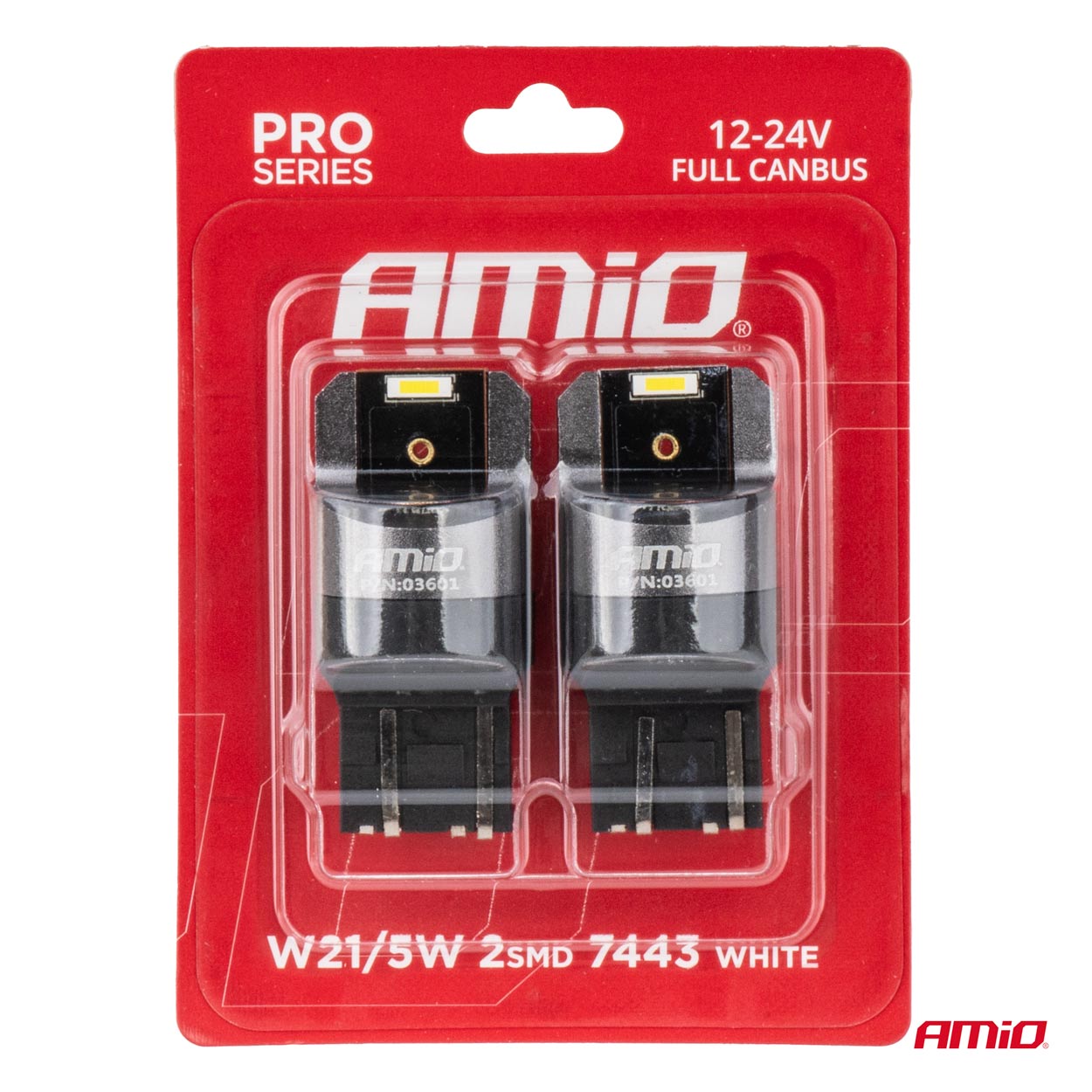 AMIO - Λαμπακια W21/5W 7443 12/24V 6.000K 2XSMD LED Full Can-bus Λευκο Pro Series - 2 Τεμ. (03601/AM) - Thumbnail 4