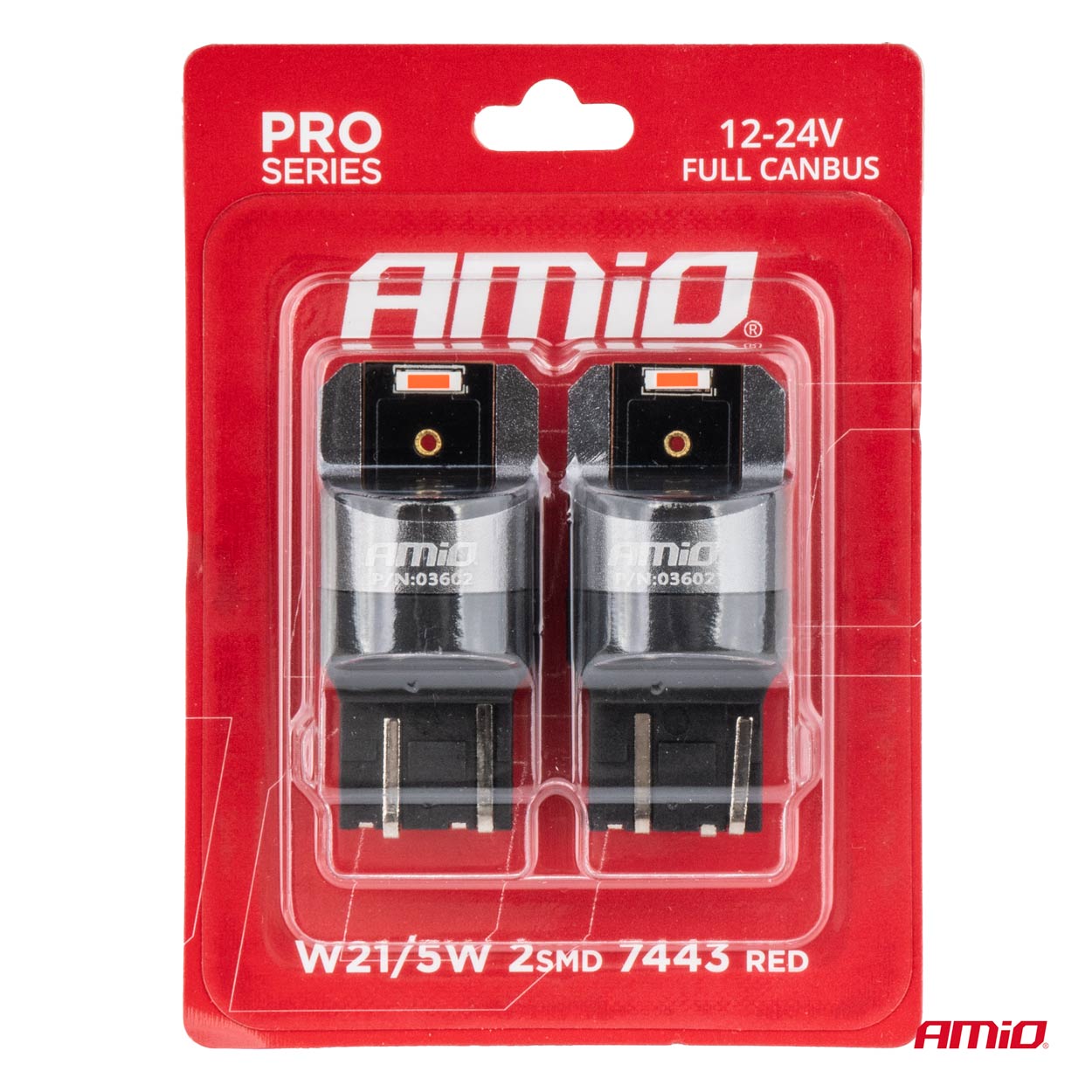 AMIO - Λαμπακια W21/5W 7443 12/24V 6.000K 2XSMD LED Full Can-bus Κοκκινο Pro Series - 2 Τεμ. (03602/AM) - Thumbnail 4