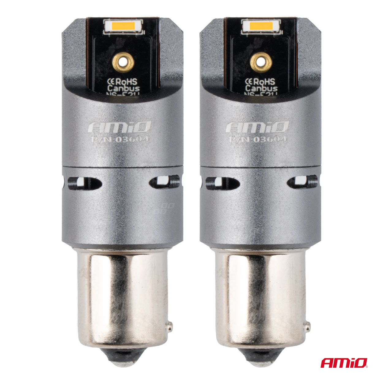 AMIO - Λαμπακια PY21W BAU15S 12/24V 6.000K 2XSMD LED Full Can-bus(με Ανεμιστηρακι) Πορτοκαλι Pro Series - 2 Τεμ. (03604/AM) - Thumbnail 2