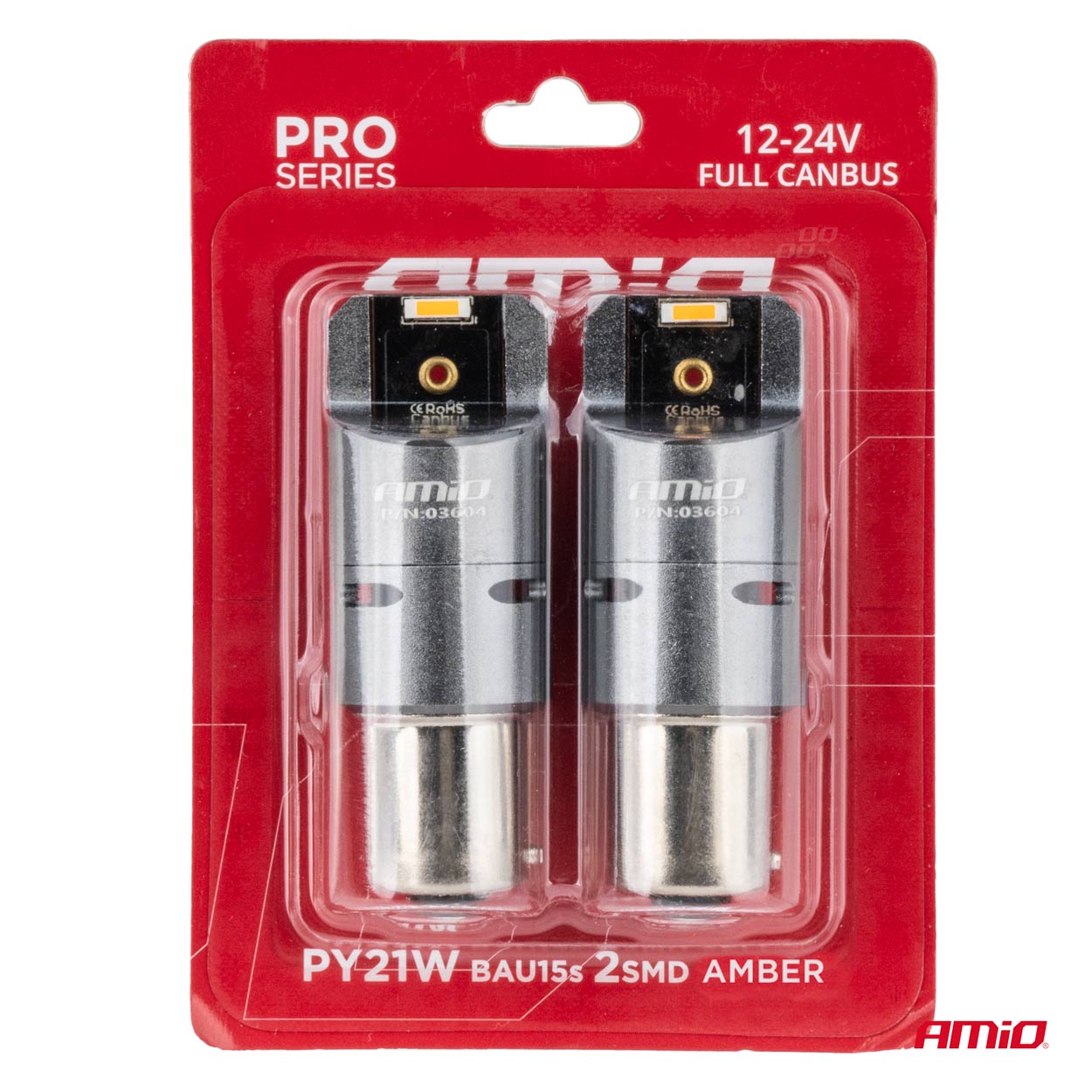AMIO - Λαμπακια PY21W BAU15S 12/24V 6.000K 2XSMD LED Full Can-bus(με Ανεμιστηρακι) Πορτοκαλι Pro Series - 2 Τεμ. (03604/AM) - Thumbnail 4